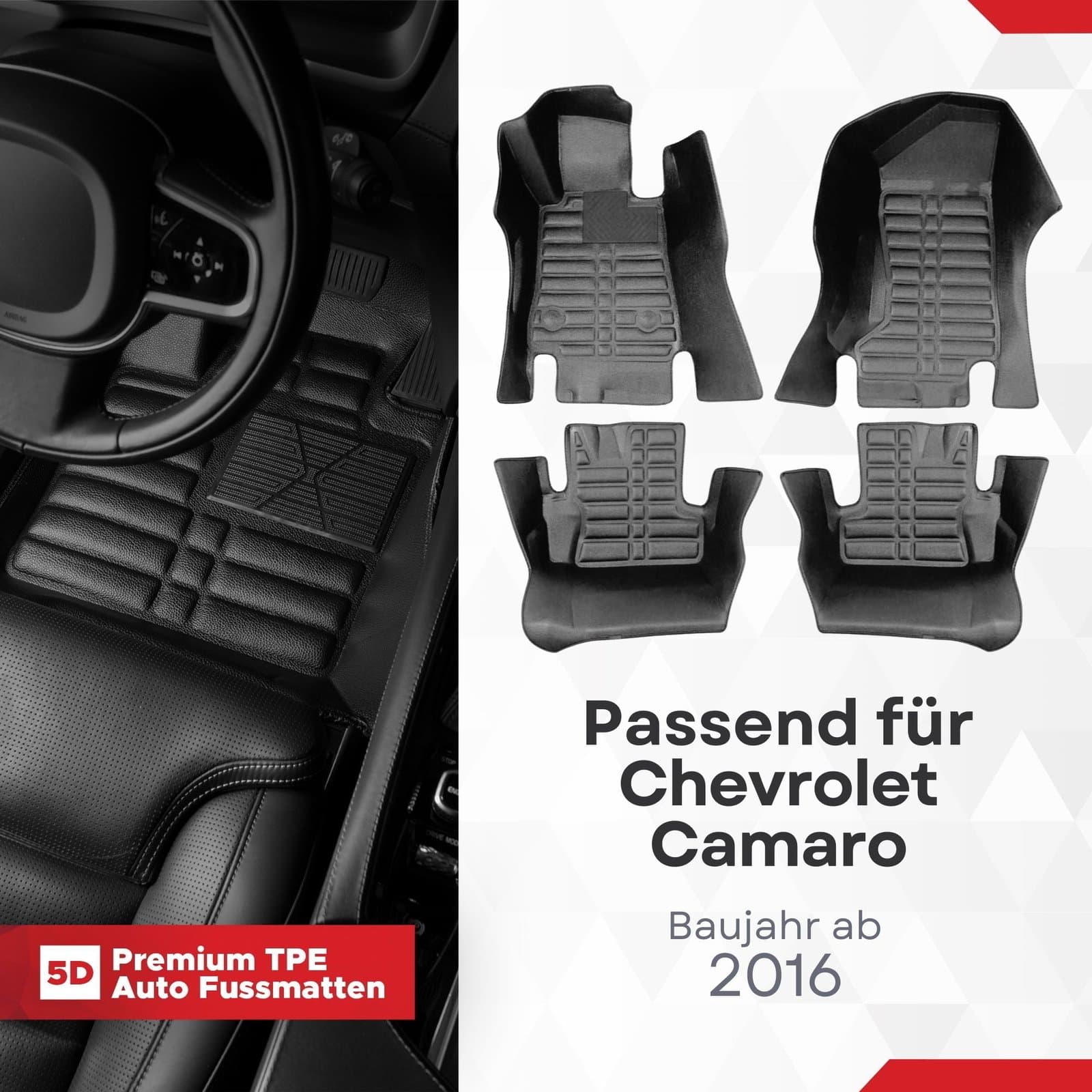 5D Premium Auto Fussmatten TPE Set passend für Chevrolet Camaro Baujahr ab 2016