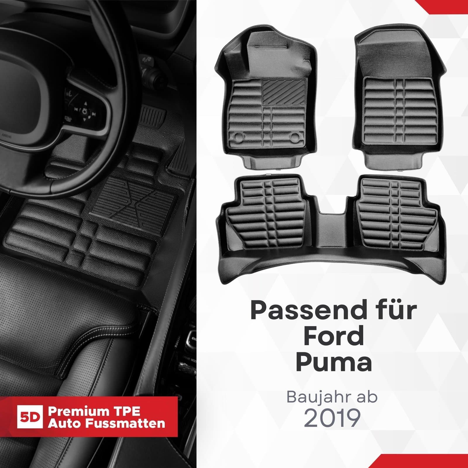 5D Premium Auto Fussmatten TPE Set passend für Ford Puma Baujahr ab 2019