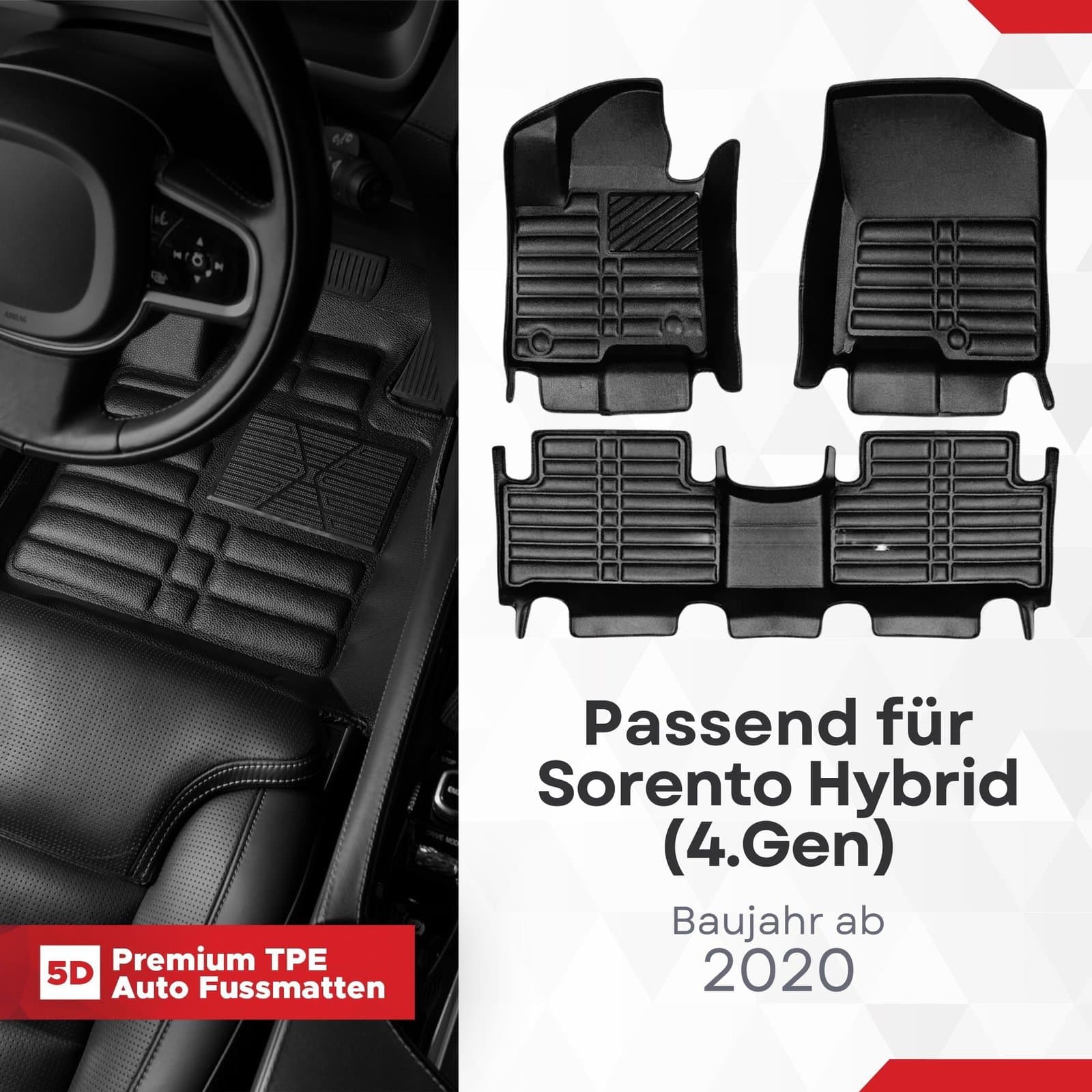 5D Premium Auto Fussmatten TPE Set passend für Kia Sorento Hybrid (4.Gen) Baujahr ab 2020