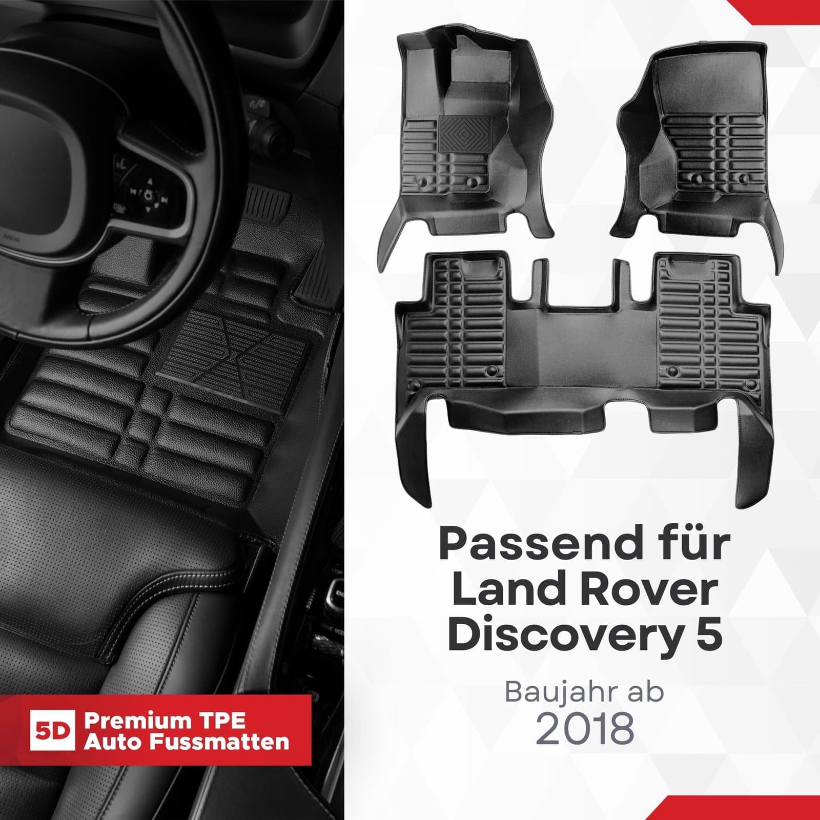 5D Premium Auto Fussmatten TPE Set passend für Land Rover Discovery 5 Baujahr ab 2018