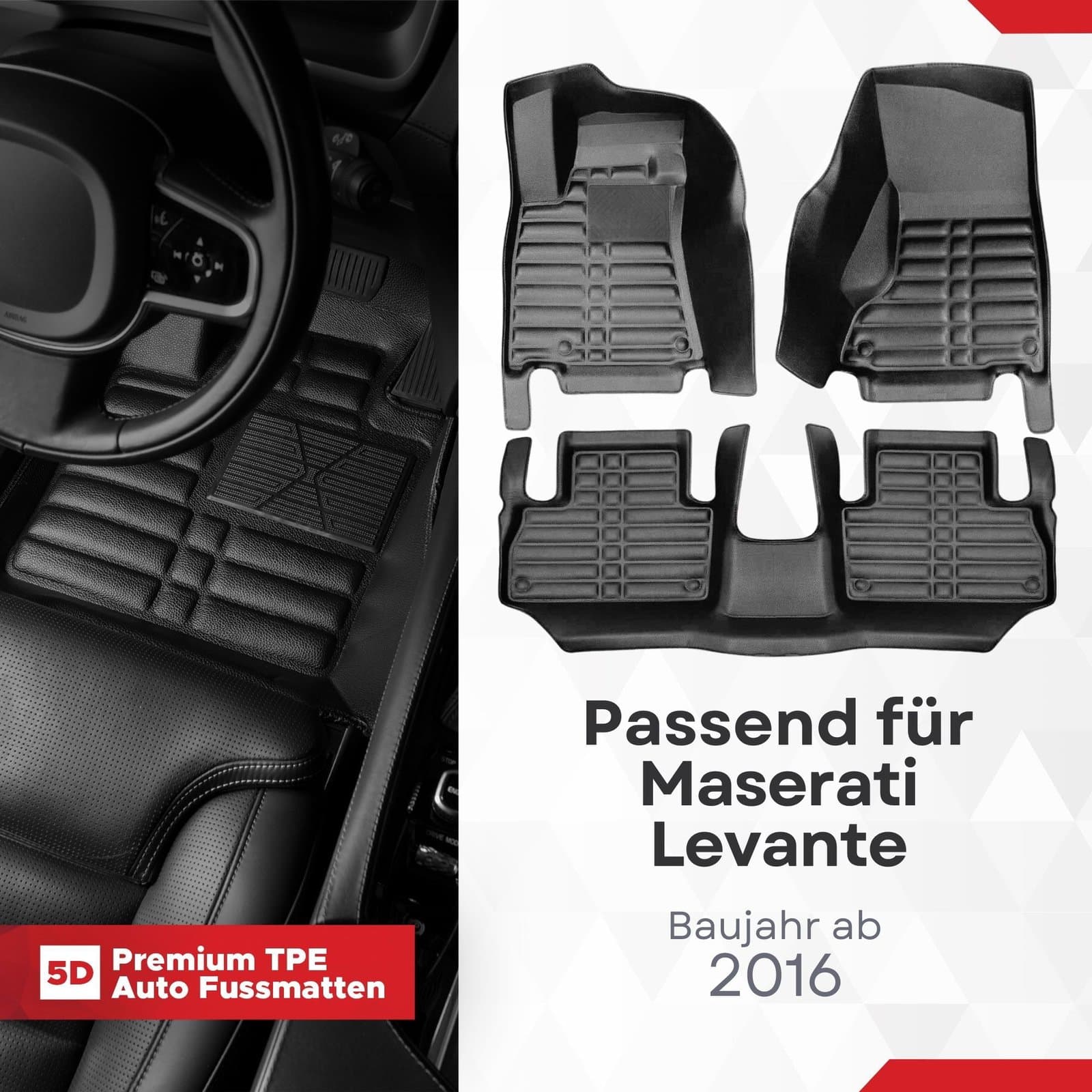 5D Premium Auto Fussmatten TPE Set passend für Maserati Levante Baujahr ab 2016