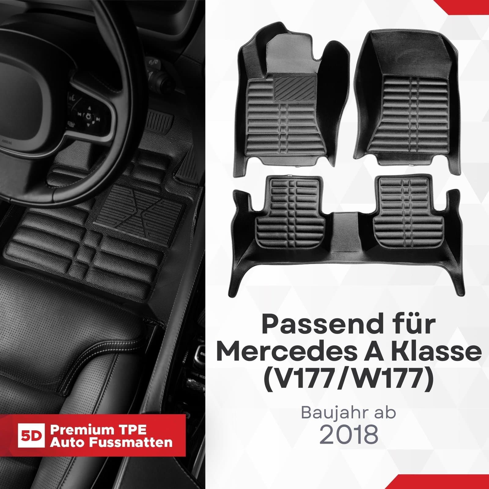 5D Premium Auto Fussmatten TPE Set passend für Mercedes A Klasse (V177/W177) Baujahr ab 2018