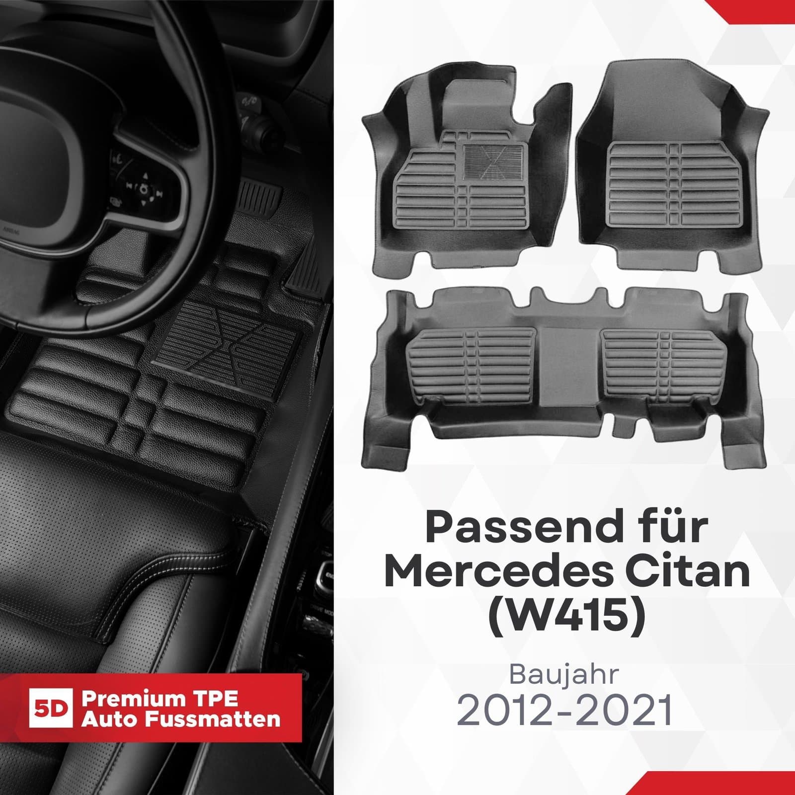 5D Premium Auto Fussmatten TPE Set passend für Mercedes Citan (W415) Baujahr 2012-2021