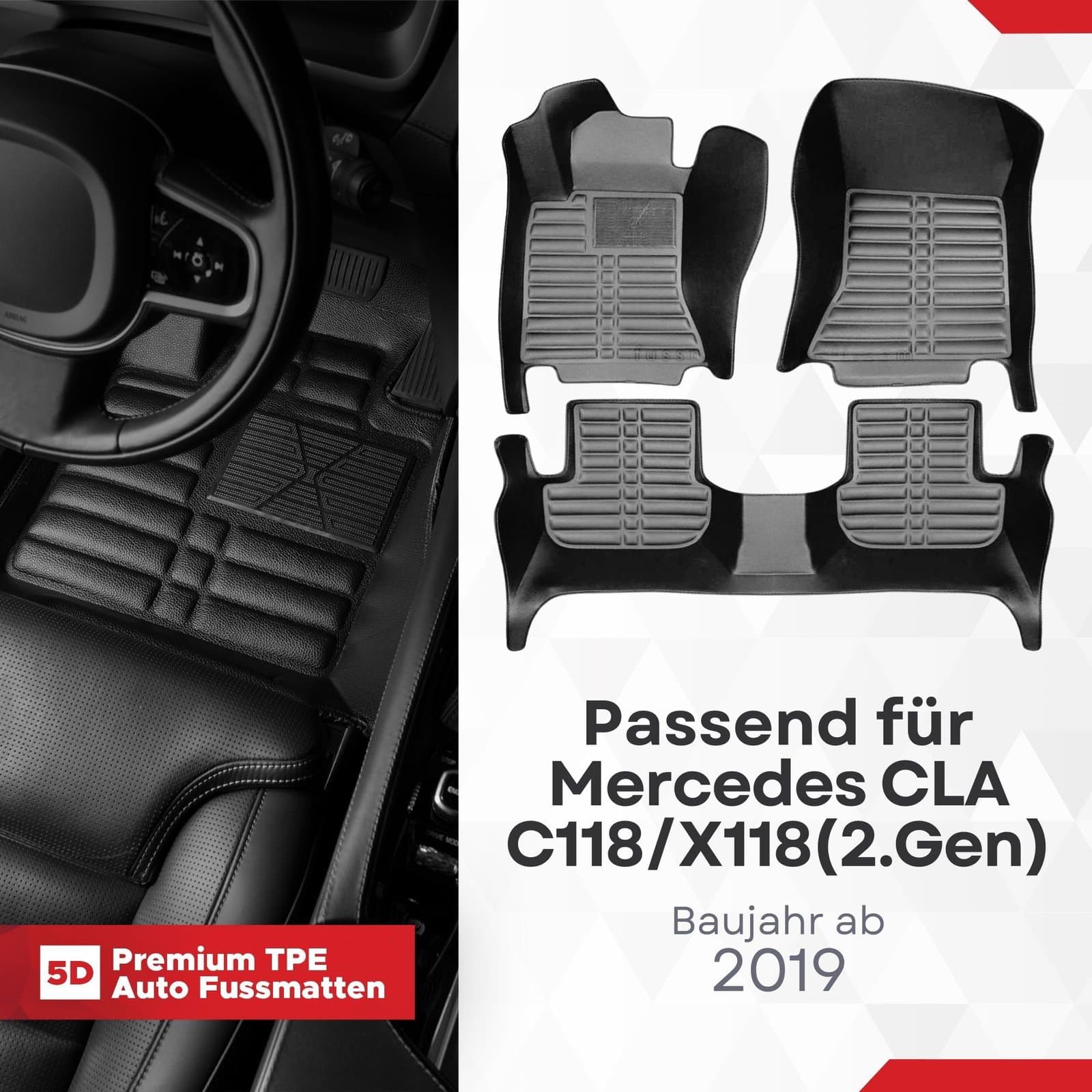 5D Premium Auto Fussmatten TPE Set passend für Mercedes CLA C118/X118(2.Gen) Baujahr ab 2019