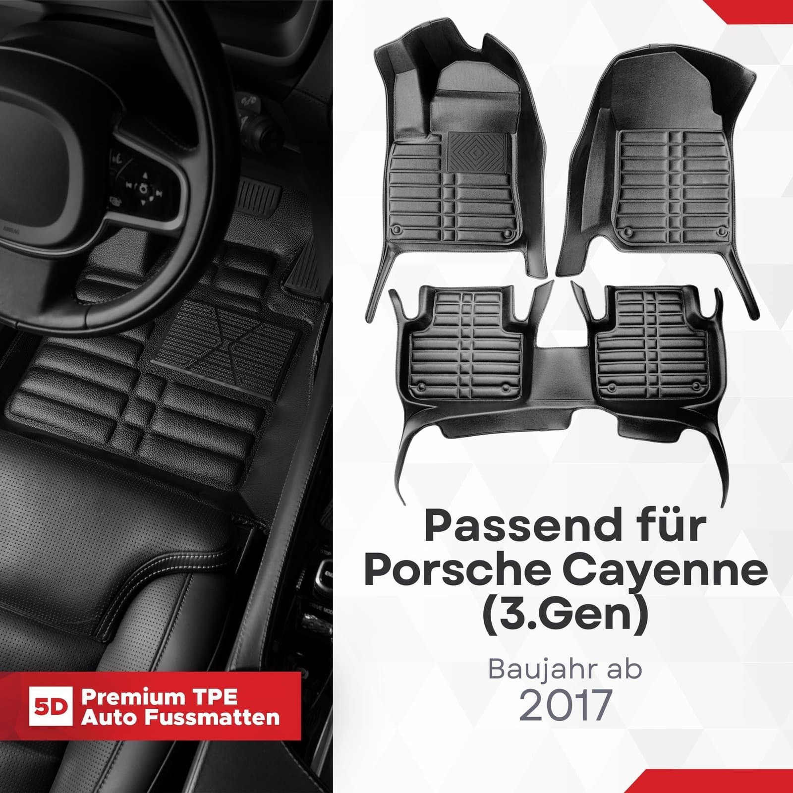 5D Premium Auto Fussmatten TPE Set passend für Porsche Cayenne (3.Gen) Baujahr ab 2017