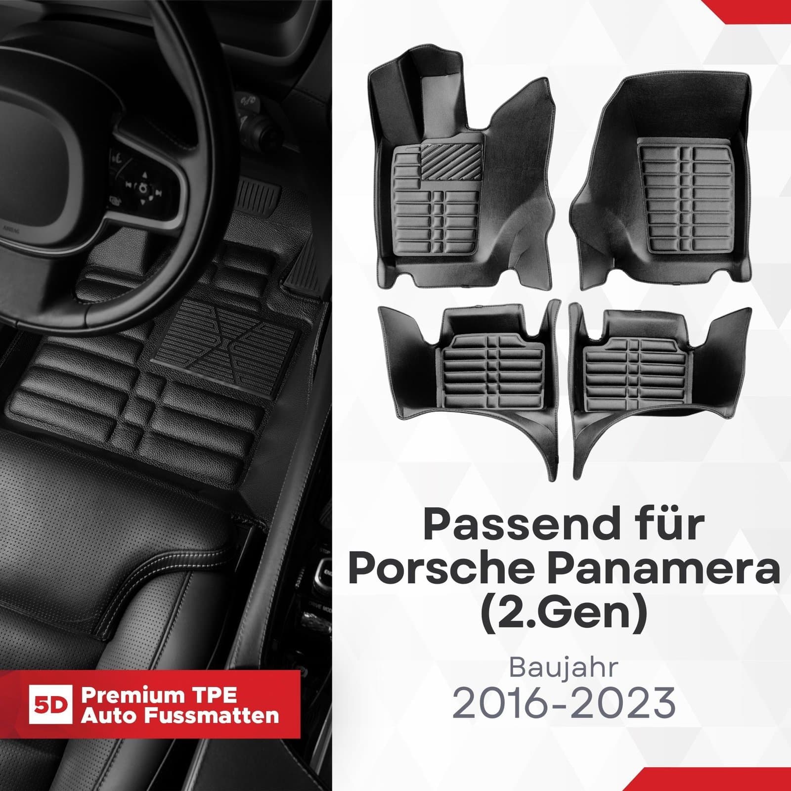 5D Premium Auto Fussmatten TPE Set passend für Porsche Panamera (2.Gen) Baujahr 2016-2023