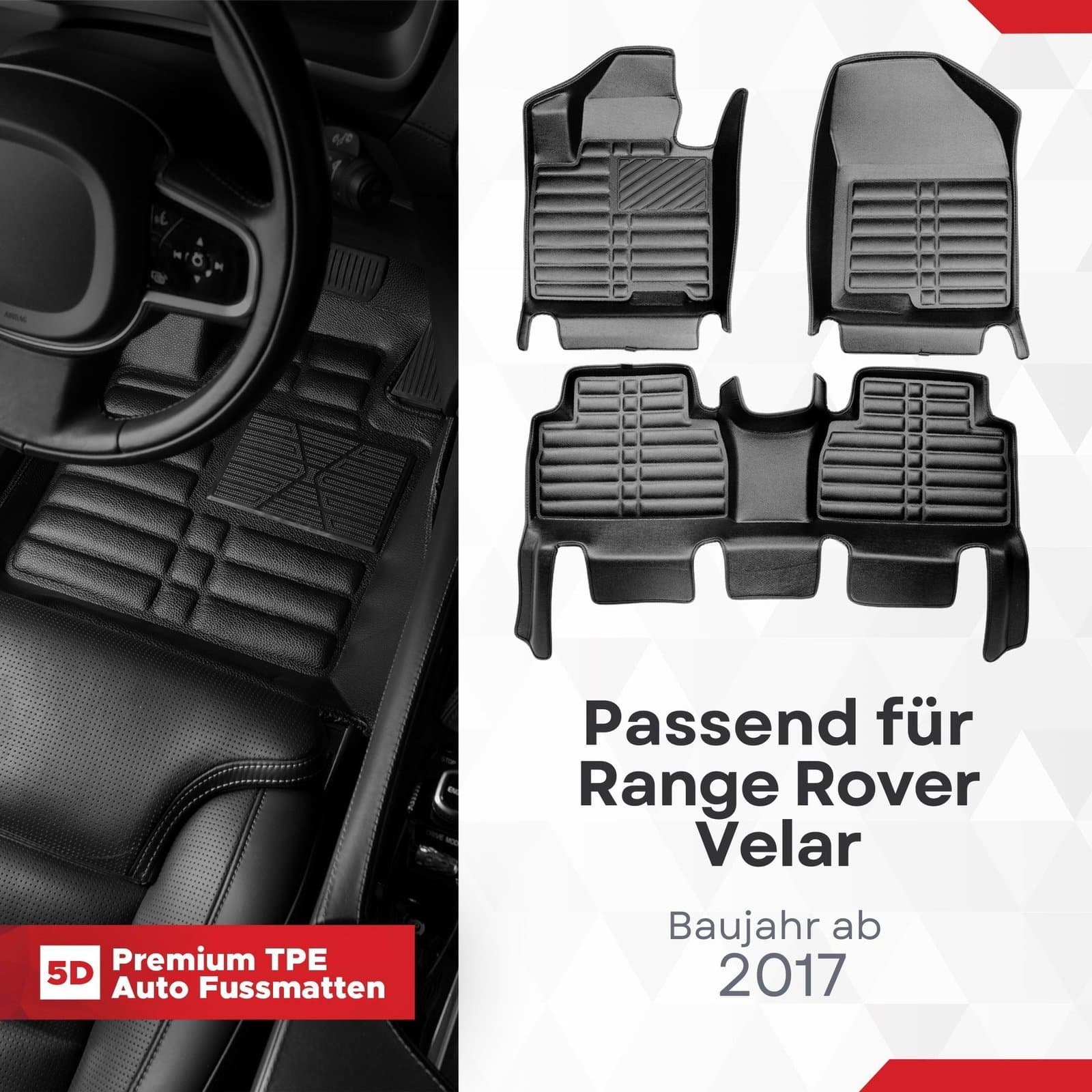 5D Premium Auto Fussmatten TPE Set passend für Range Rover Velar Baujahr ab 2017