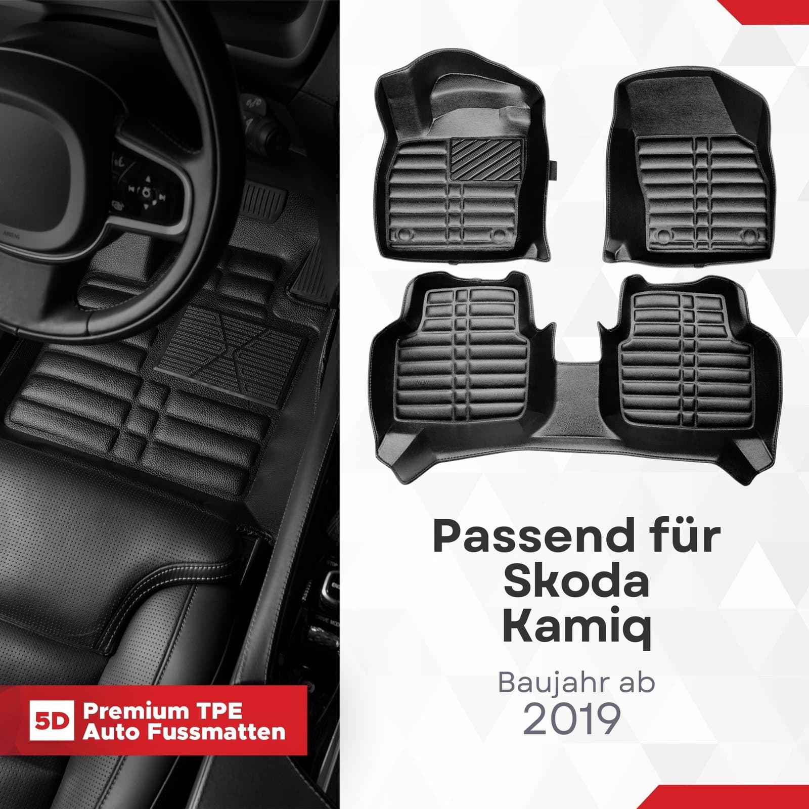 5D Premium Auto Fussmatten TPE Set passend für Skoda Kamiq Baujahr ab 2019