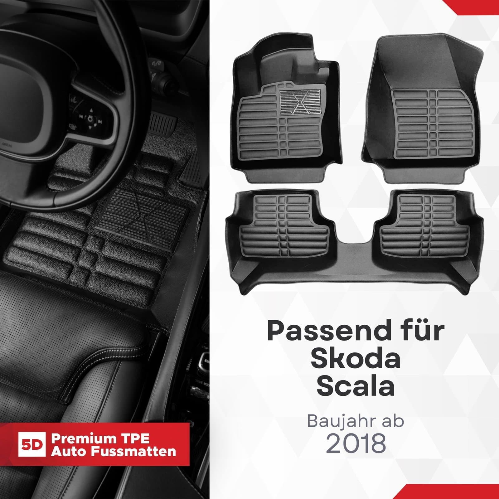 5D Premium Auto Fussmatten TPE Set passend für Skoda Scala Baujahr ab 2018