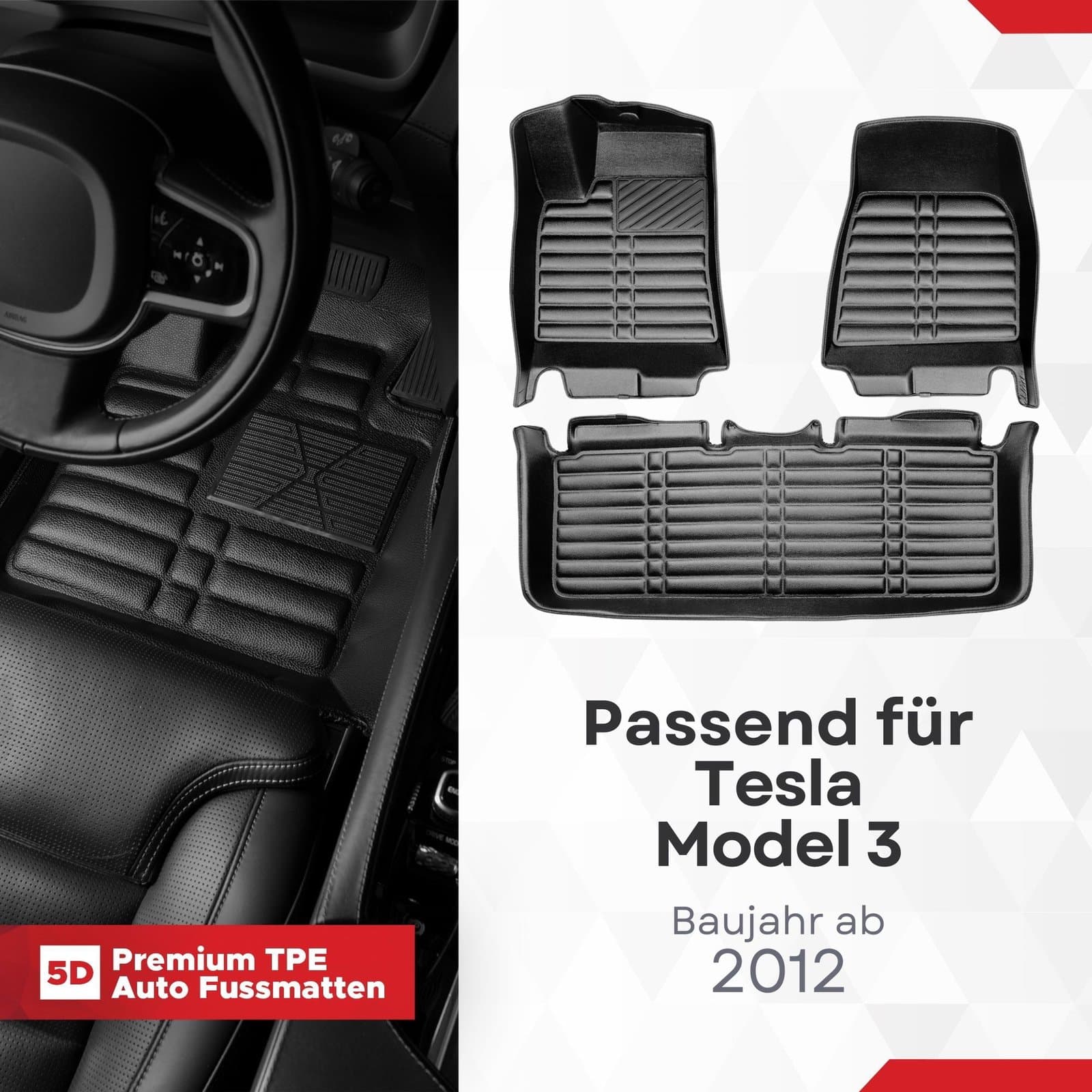 5D Premium Auto Fussmatten TPE Set passend für Tesla Model S Baujahr ab 2012