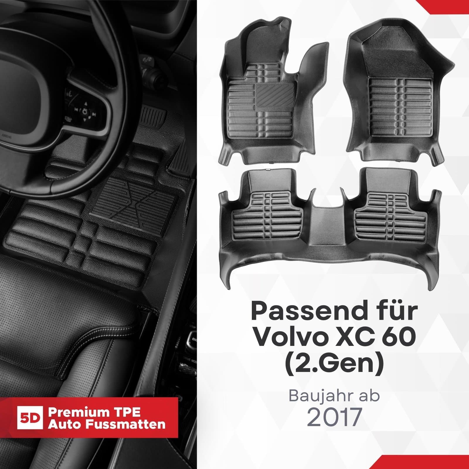 5D Premium Auto Fussmatten TPE Set passend für Volvo XC 60 (2.Gen) Baujahr ab 2017
