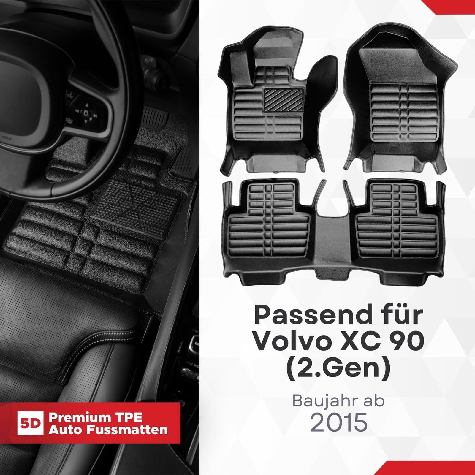 5D Premium Auto Fussmatten TPE Set passend für Volvo XC 90 (2.Gen) Baujahr ab 2015