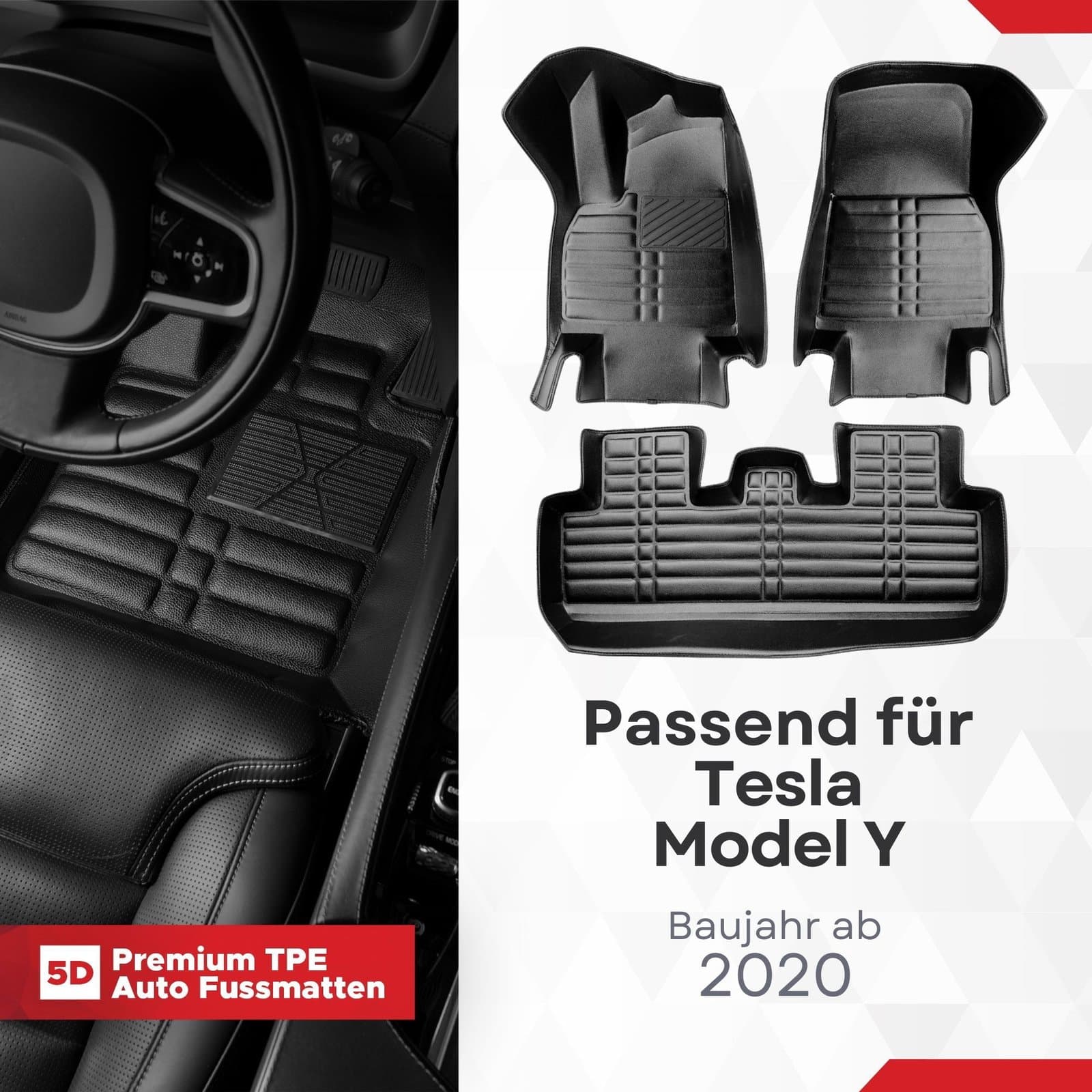 5D Premium Auto Fussmatten TPE Set passend für Tesla Model Y Baujahr ab 2020