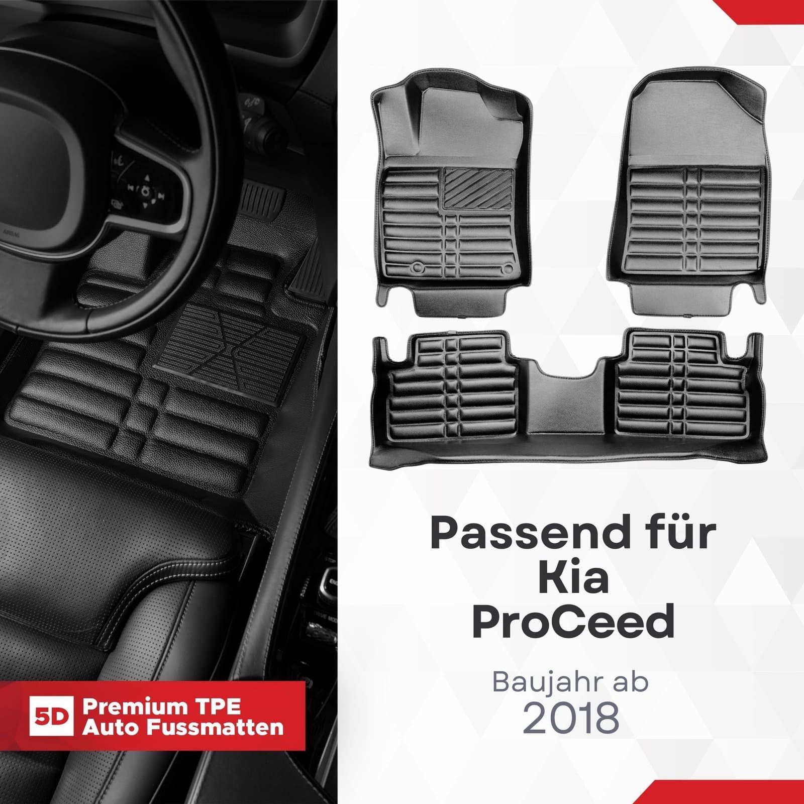 5D Premium Auto Fussmatten TPE Set passend für Kia ProCeed Baujahr ab 2018