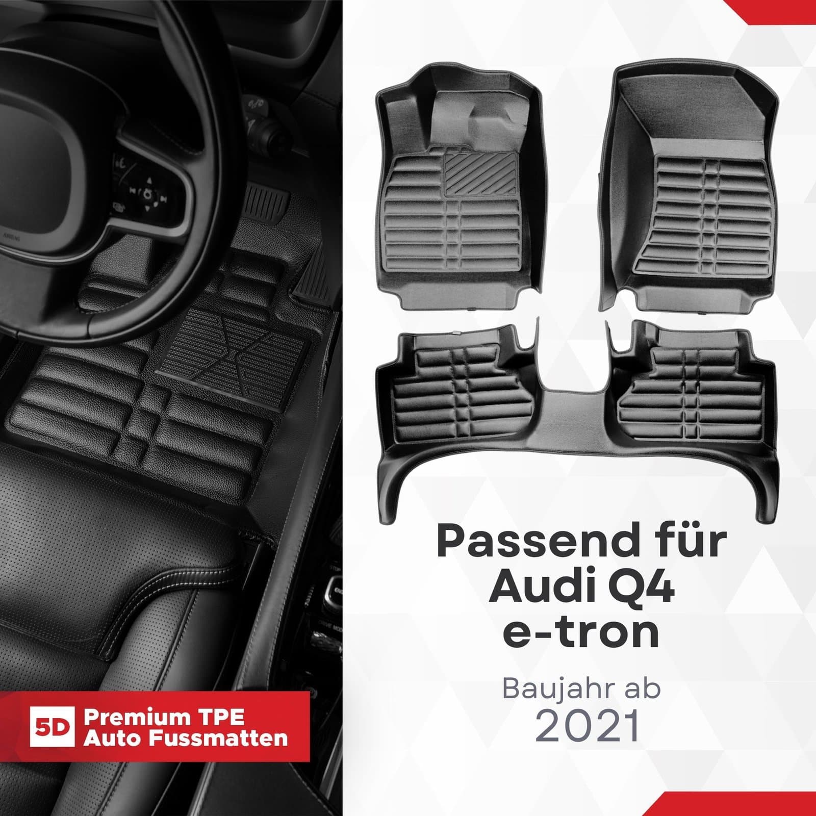 5D Premium Auto Fussmatten TPE Set passend für Audi Q4 e-tron Baujahr ab 2021