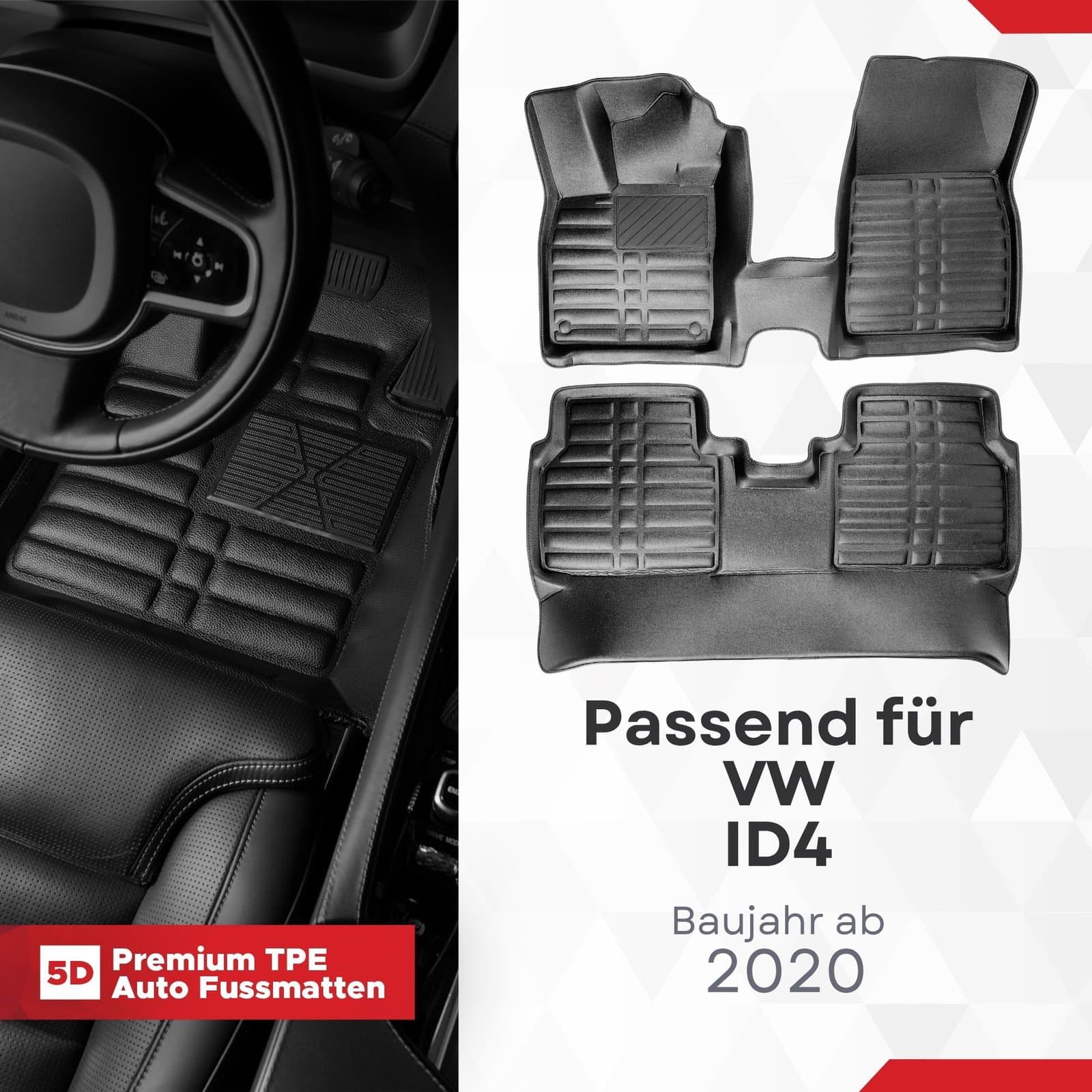 5D Premium Auto Fussmatten TPE Set passend für VW ID4 Baujahr ab 2020