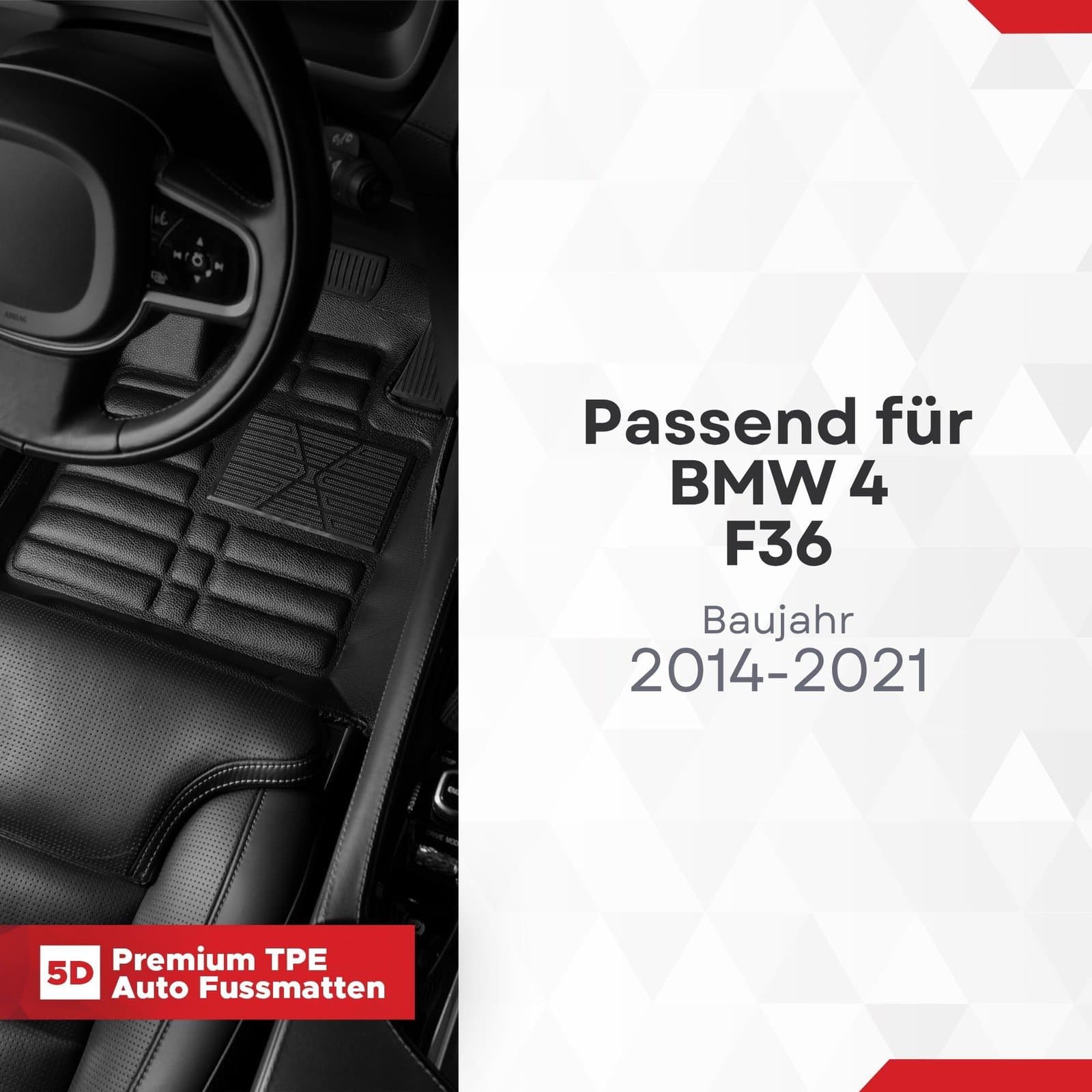5D Premium Auto Fussmatten TPE Set passend für BMW 4 F36 Baujahr 2014-2021