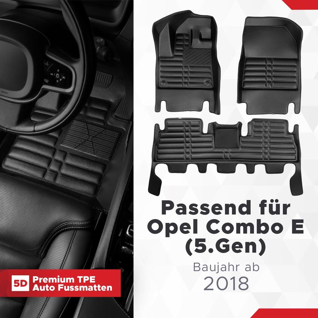 5D Premium Auto Fussmatten TPE Set passend für Opel Combo E (5.Gen) Baujahr ab 2018