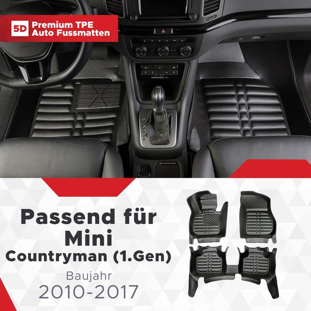 5D Premium Auto Fussmatten TPE Set passend für Mini Countryman (1.Gen) Baujahr 2010-2017