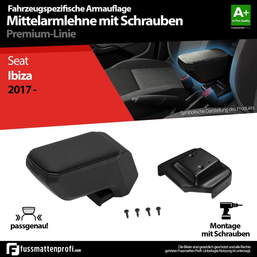 Mittelarmlehne Armauflage mit Schrauben Schwarz Passend für Seat Ibiza ab 2017