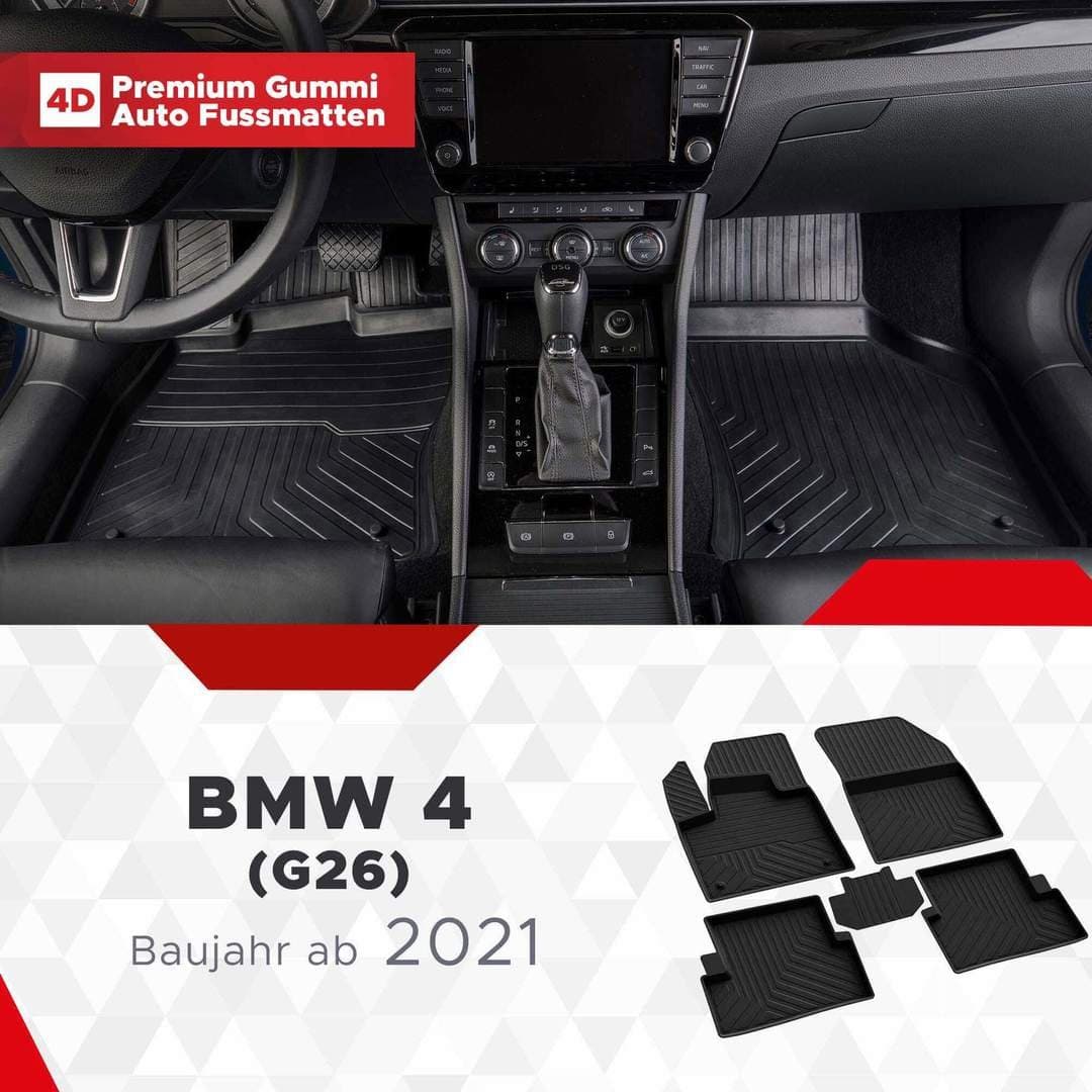 3D Premium Gummi Auto Fussmatten Set Passend für BMW 4 (G26) Baujahr ab 2021