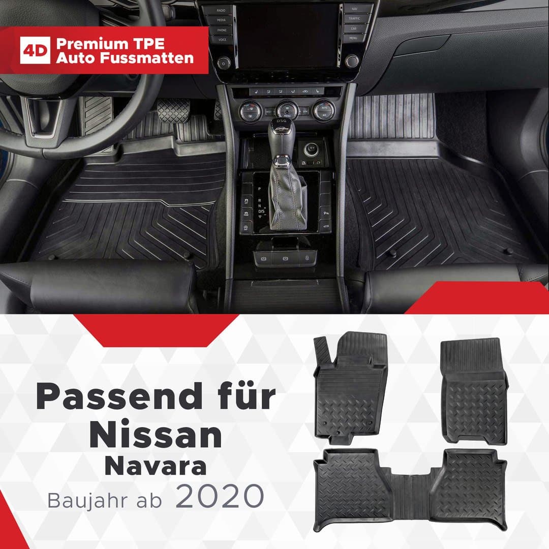 3D Premium Gummi Auto Fussmatten Set Passend für Nissan Navara Baujahr ab 2020