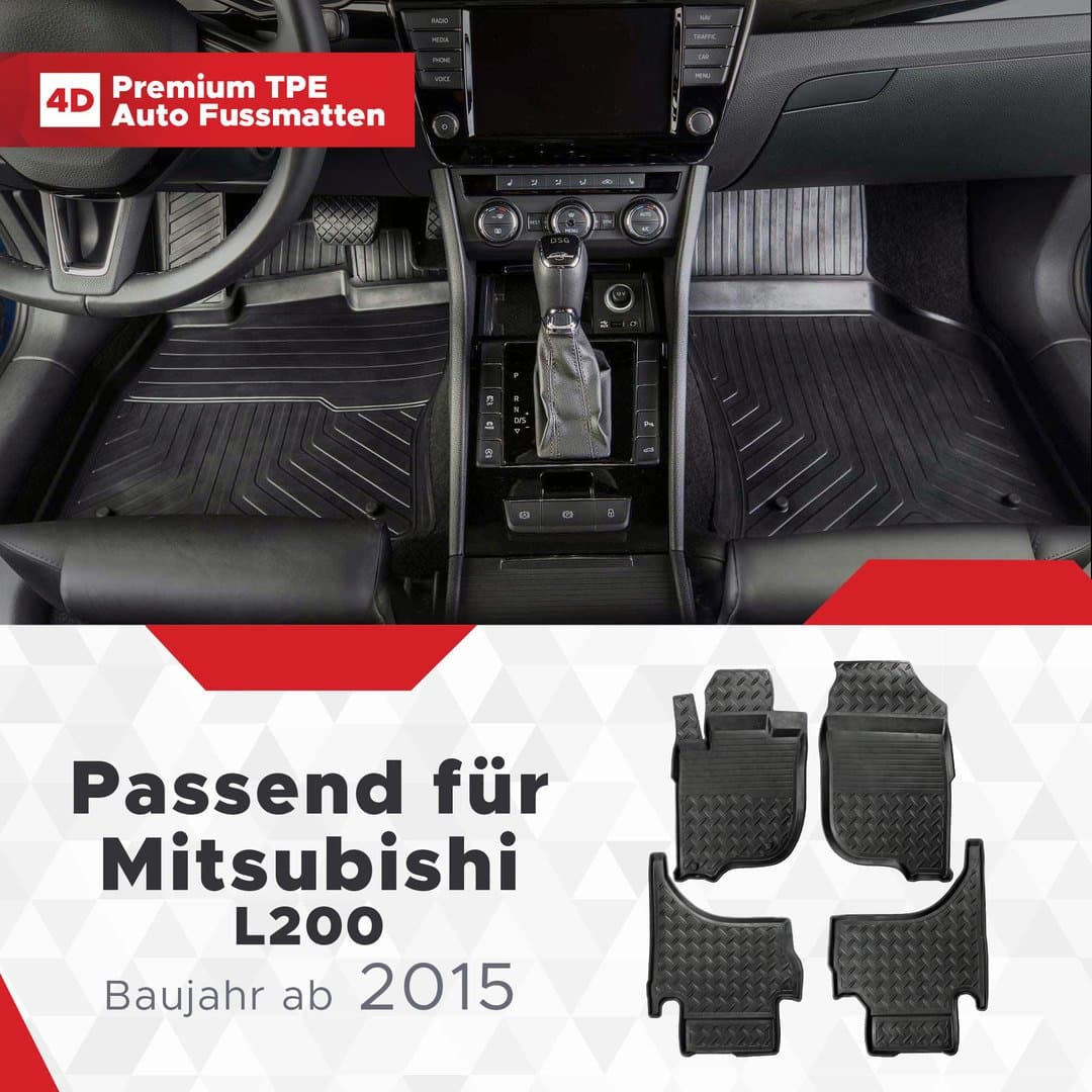 3D Premium Gummi Auto Fussmatten Set Passend für Mitsubishi L200 Baujahr ab 2015