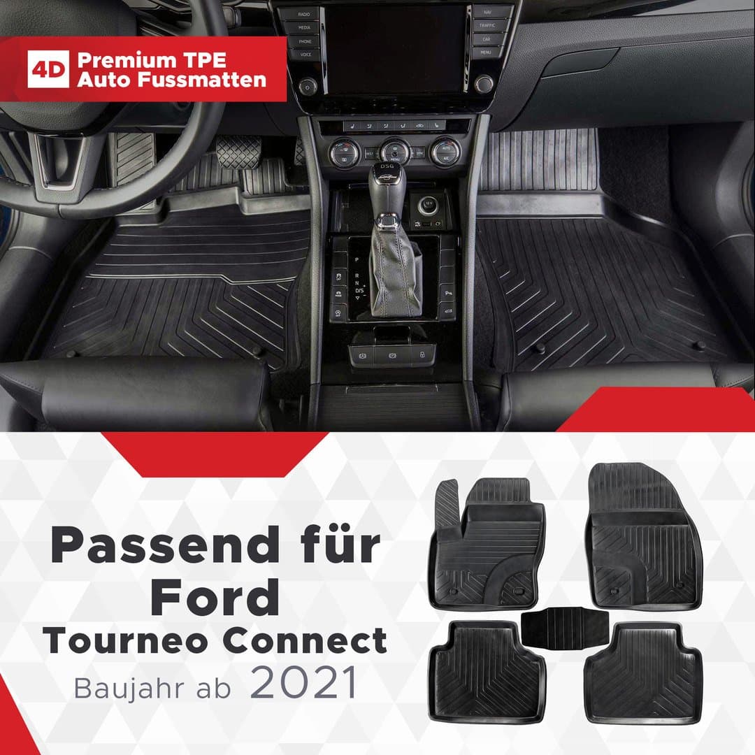 3D Premium Gummi Auto Fussmatten Set Passend für Ford Tourneo Connect Baujahr ab 2021