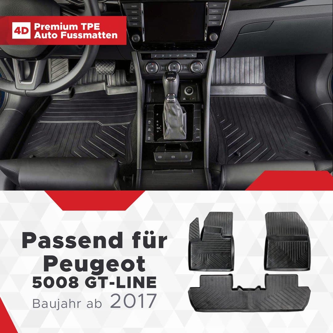 3D Premium Gummi Auto Fussmatten Set Passend für Peugeot 5008 GT-LİNE ab 2017