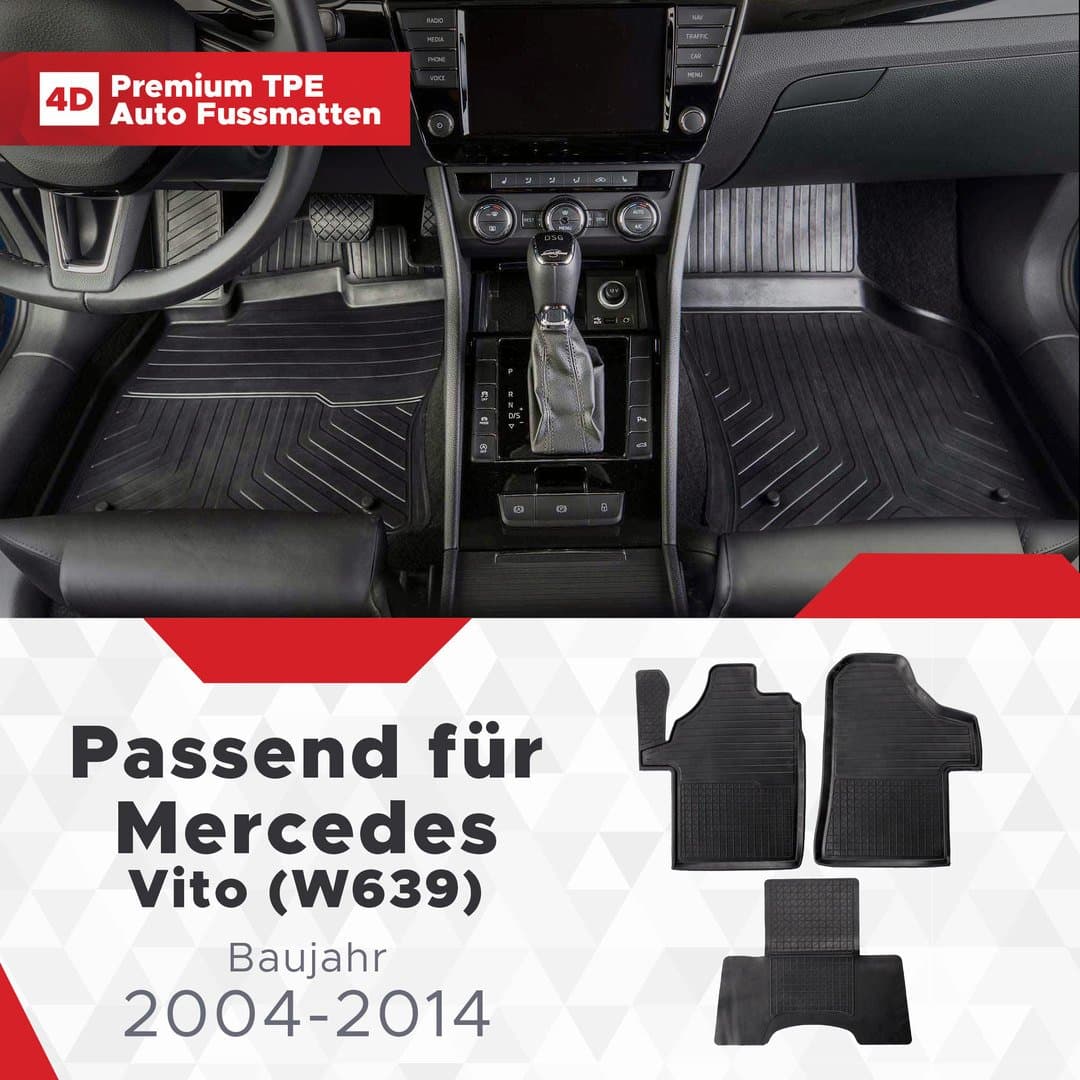 3D Premium Gummi Auto Fussmatten Set Passend für Mercedes Benz Vito (W639) Baujahr 2004-2014