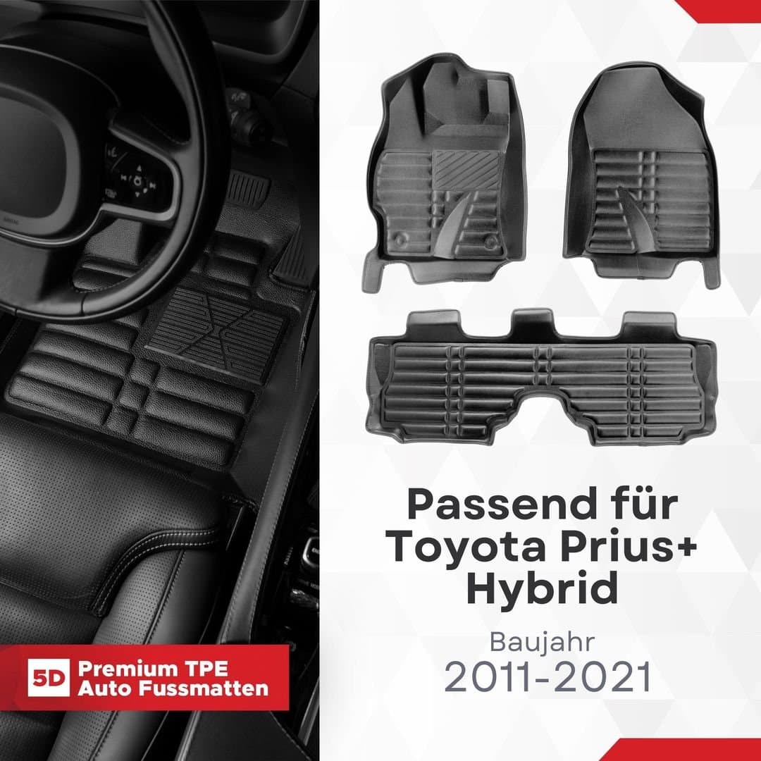 5D Premium Auto Fussmatten TPE Set passend für Toyota Prius+ Hybrid Baujahr 2011-2021
