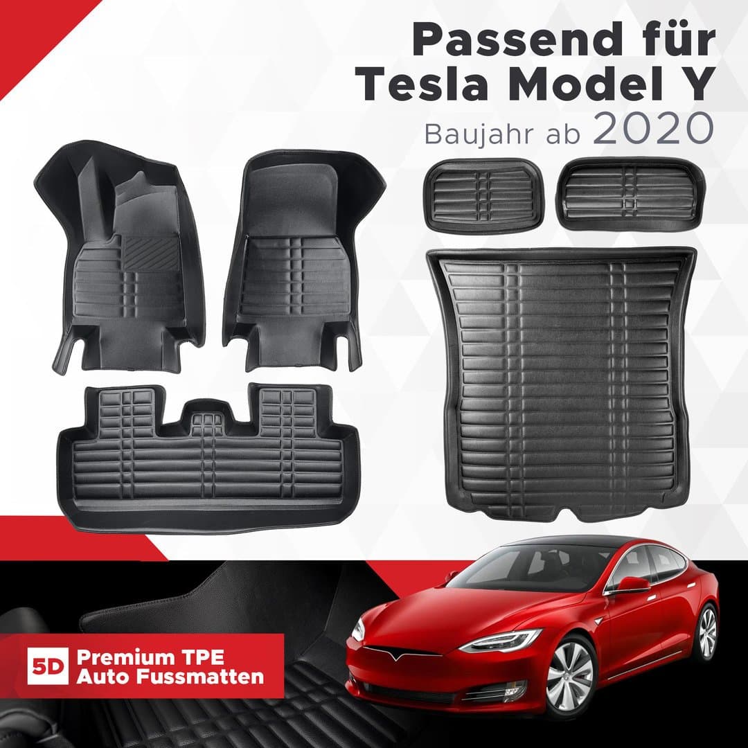 5D Premium Auto Fussmatten TPE Gesamtset passend für Tesla Model Y Baujahr ab 2020