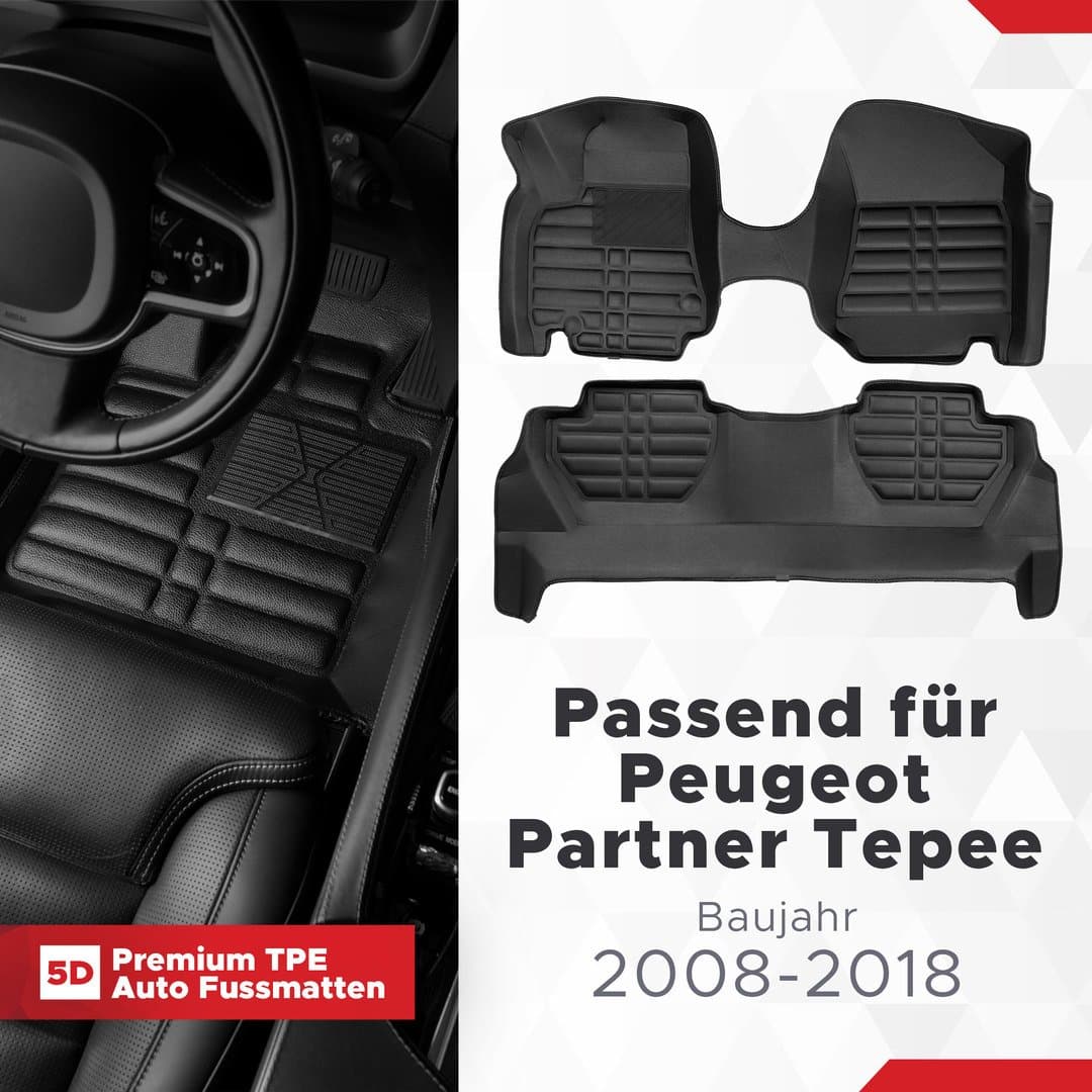 5D Premium Auto Fussmatten TPE Set passend für Peugeot Partner Tepee Baujahr 2008-2018