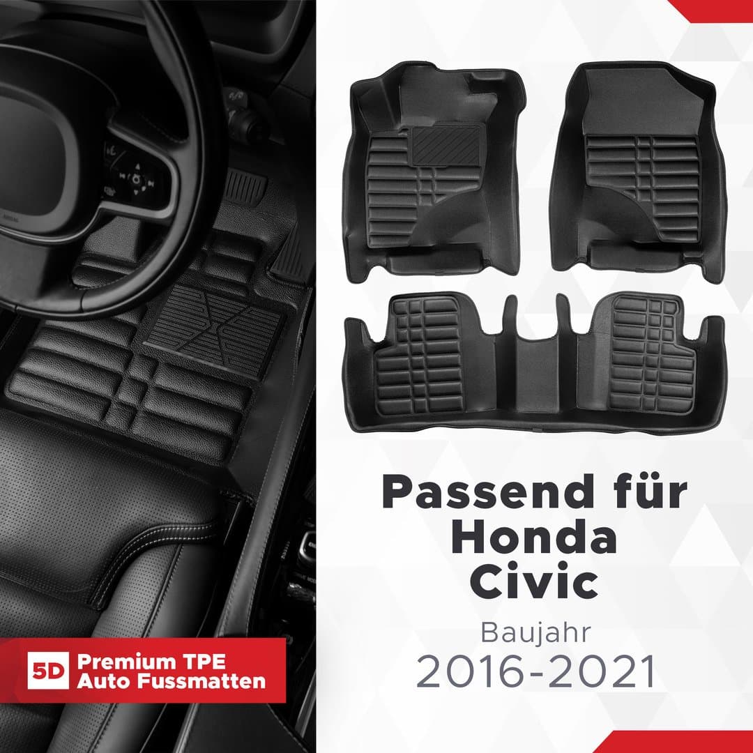 5D Premium Auto Fussmatten TPE Set passend für Honda Civic (10.Gen) Baujahr 2015-2021