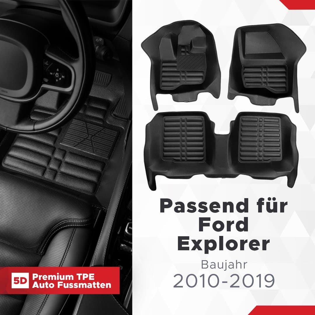 5D Premium Auto Fussmatten TPE Set passend für Ford Explorer Baujahr 2010-2019