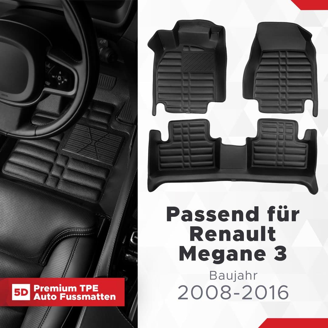 5D Premium Auto Fussmatten TPE Set passend für Renault Megane 3 Baujahr 2008-2016