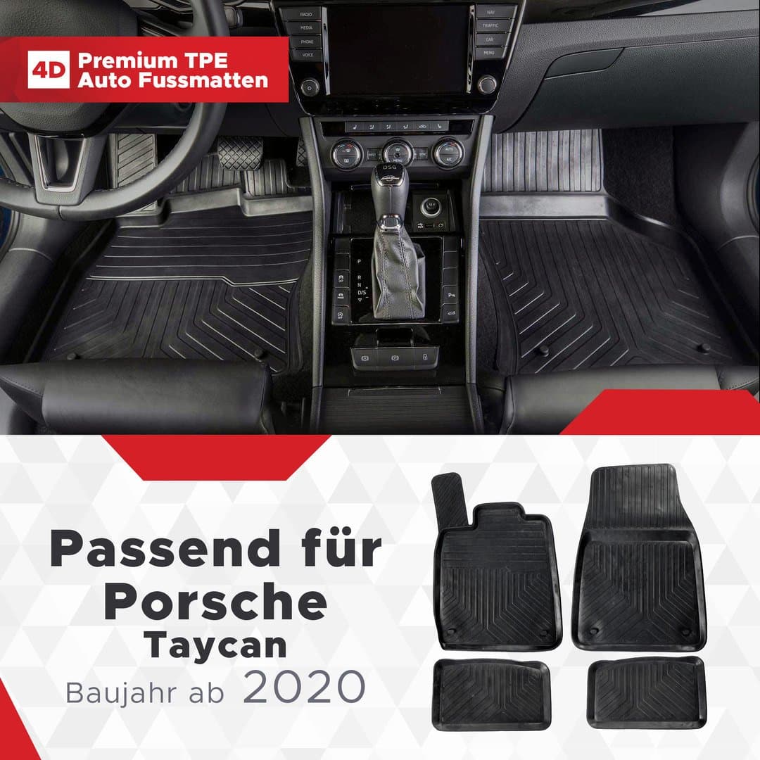 3D Premium Gummi Auto Fußmatten Set Passend für Porsche Taycan Baujahr ab 2020