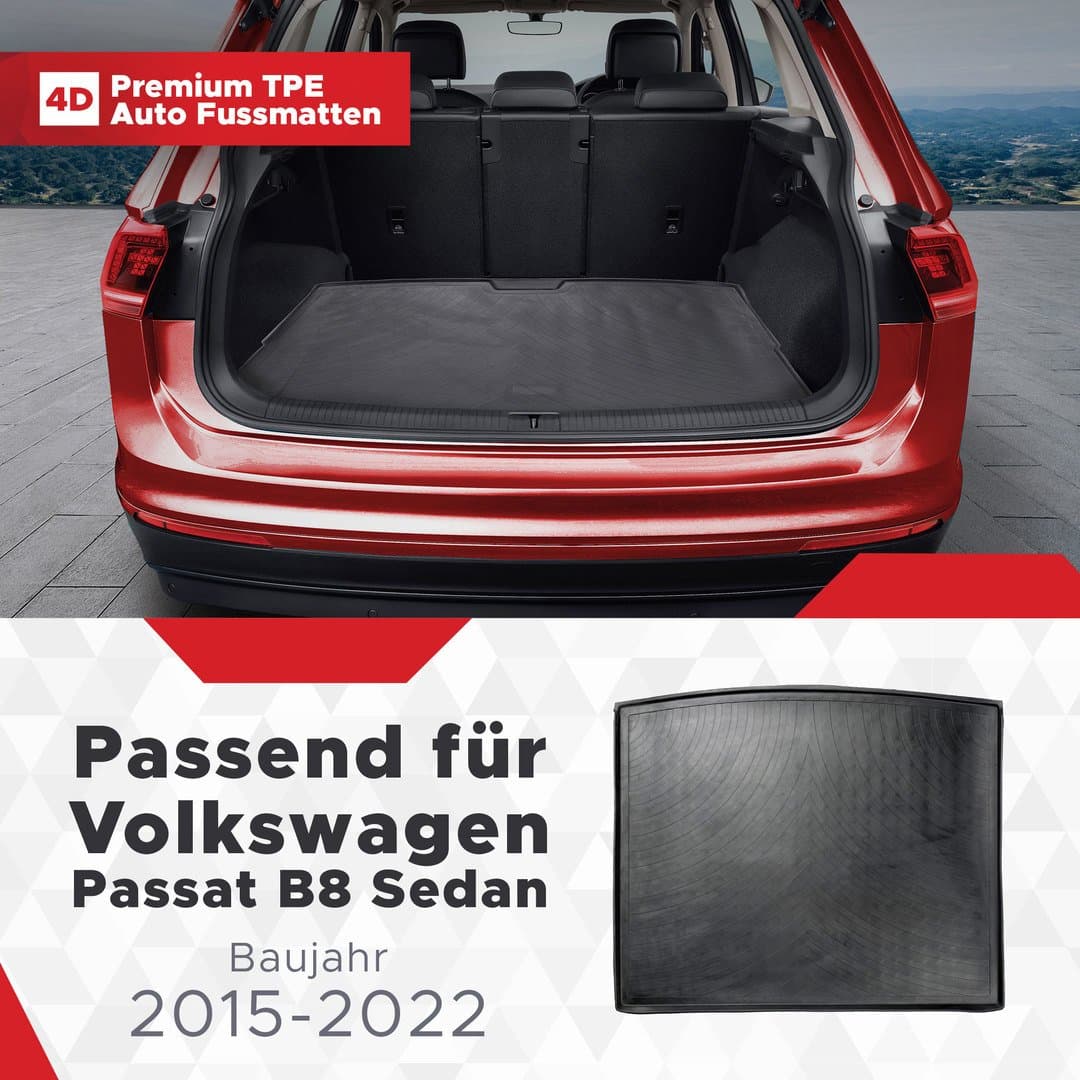 3D Kofferraum Matte passend für Volkswagen Passat B8 Sedan Baujahr 2015-2022