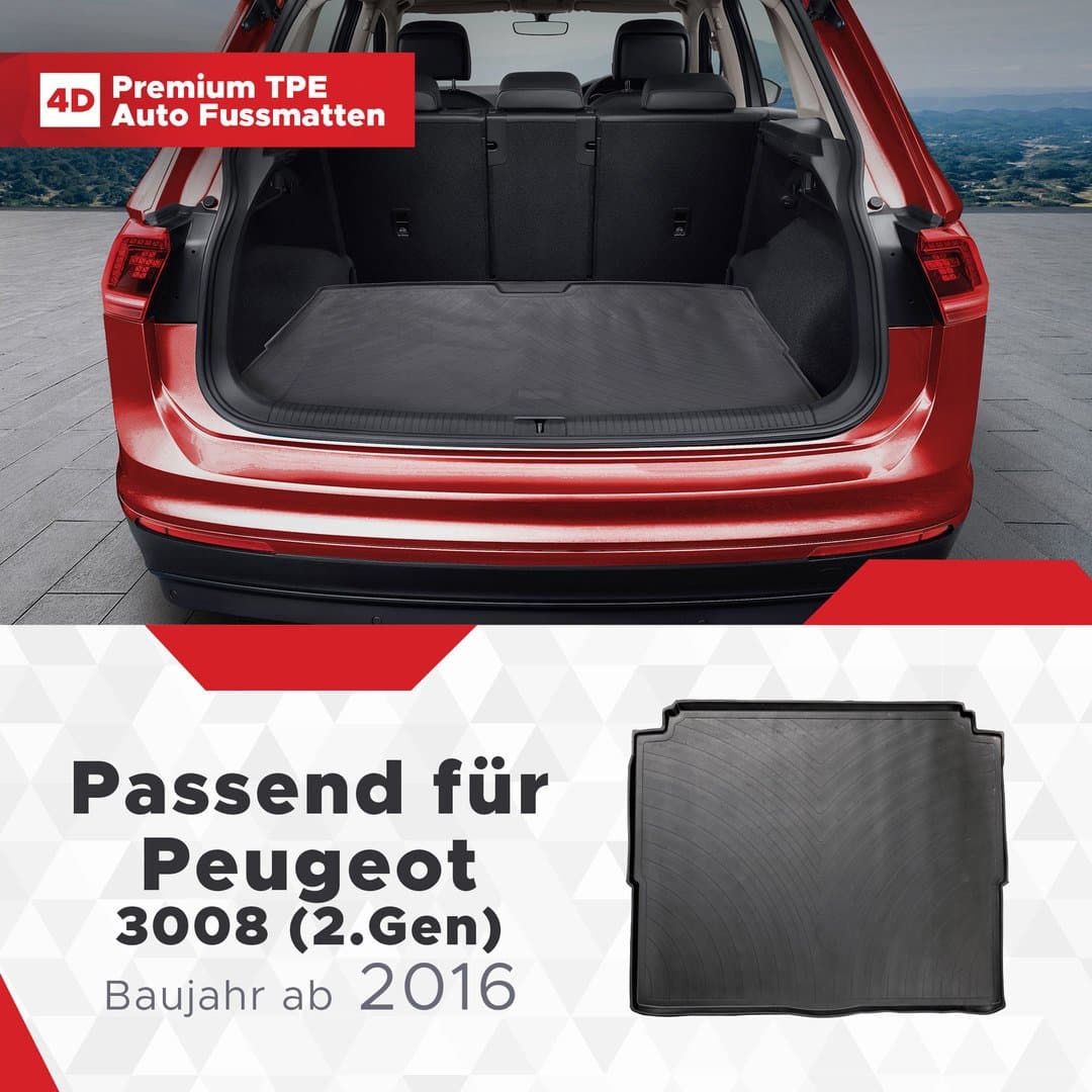 3D Kofferraum Matte passend für Peugeot 3008 (2.Gen) ab 2016