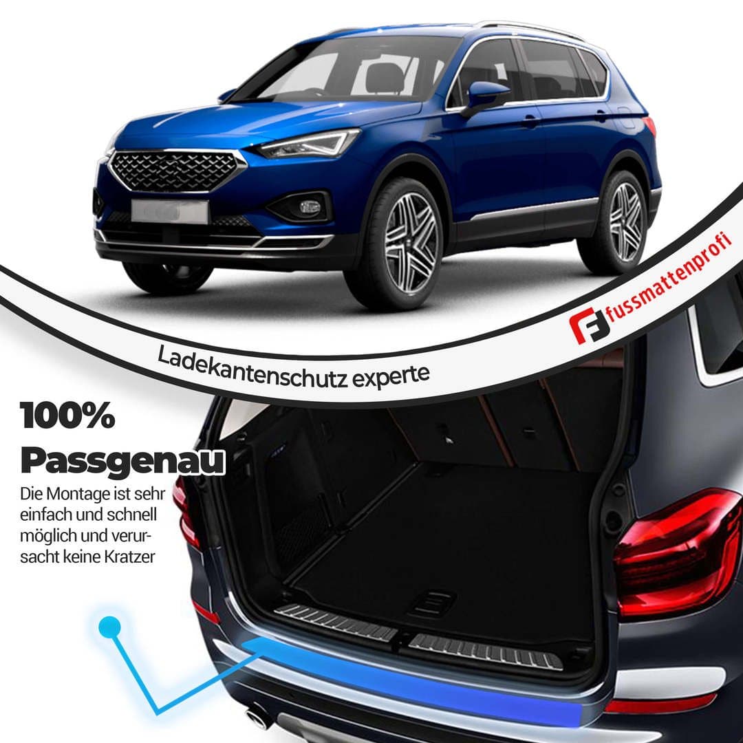 Chrom Ladekantenschutz Gebürstet aus Edelstahl Mit Abkantung Passend für Seat Alhambra Baujahr ab 2010