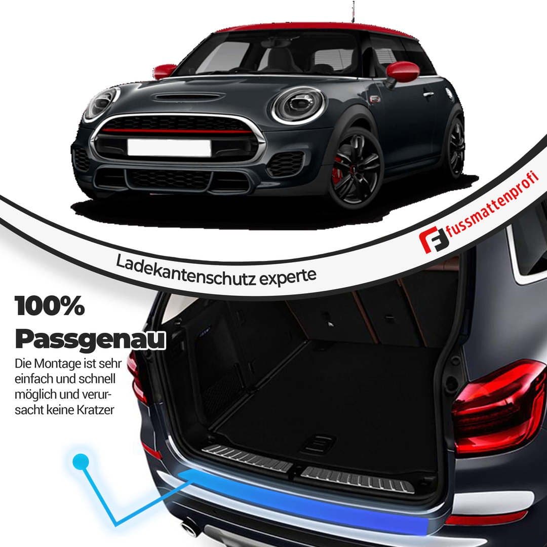Ladekantenschutz mit 3D Profil Abkantung Fahrzeugspezifisch Passend für Mini Cooper 2 Gen. (R56-R58) Baujahr ab 2006 aus Edel