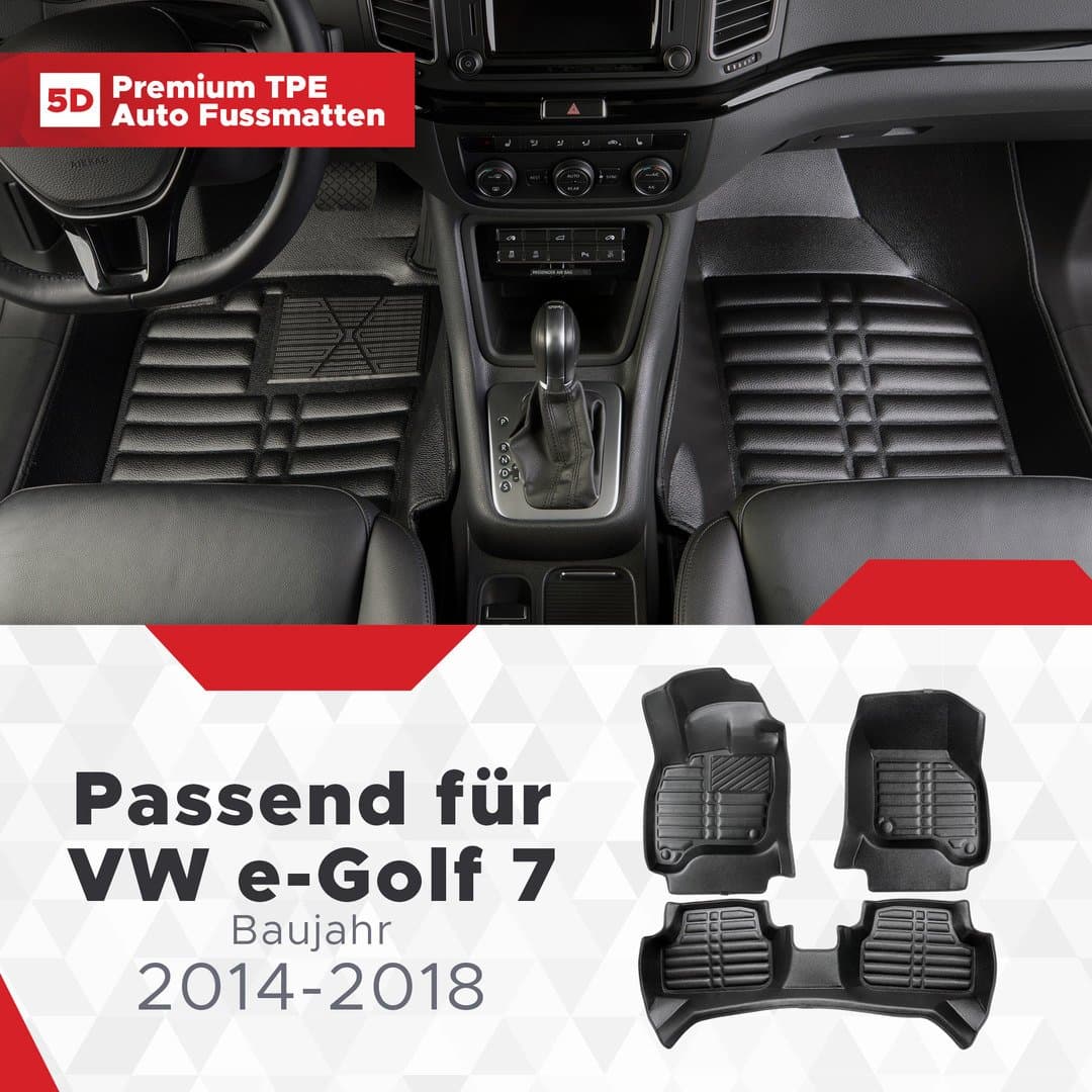 5D Premium Auto Fussmatten TPE Set passend für VW e-Golf 7 Baujahr 2014-2021