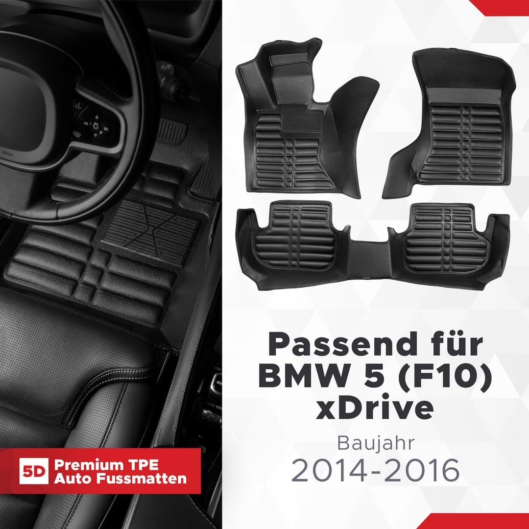 5D Premium Auto Fussmatten TPE Set Passend für BMW 5 (F10) xDrive Baujahr 2014-2016