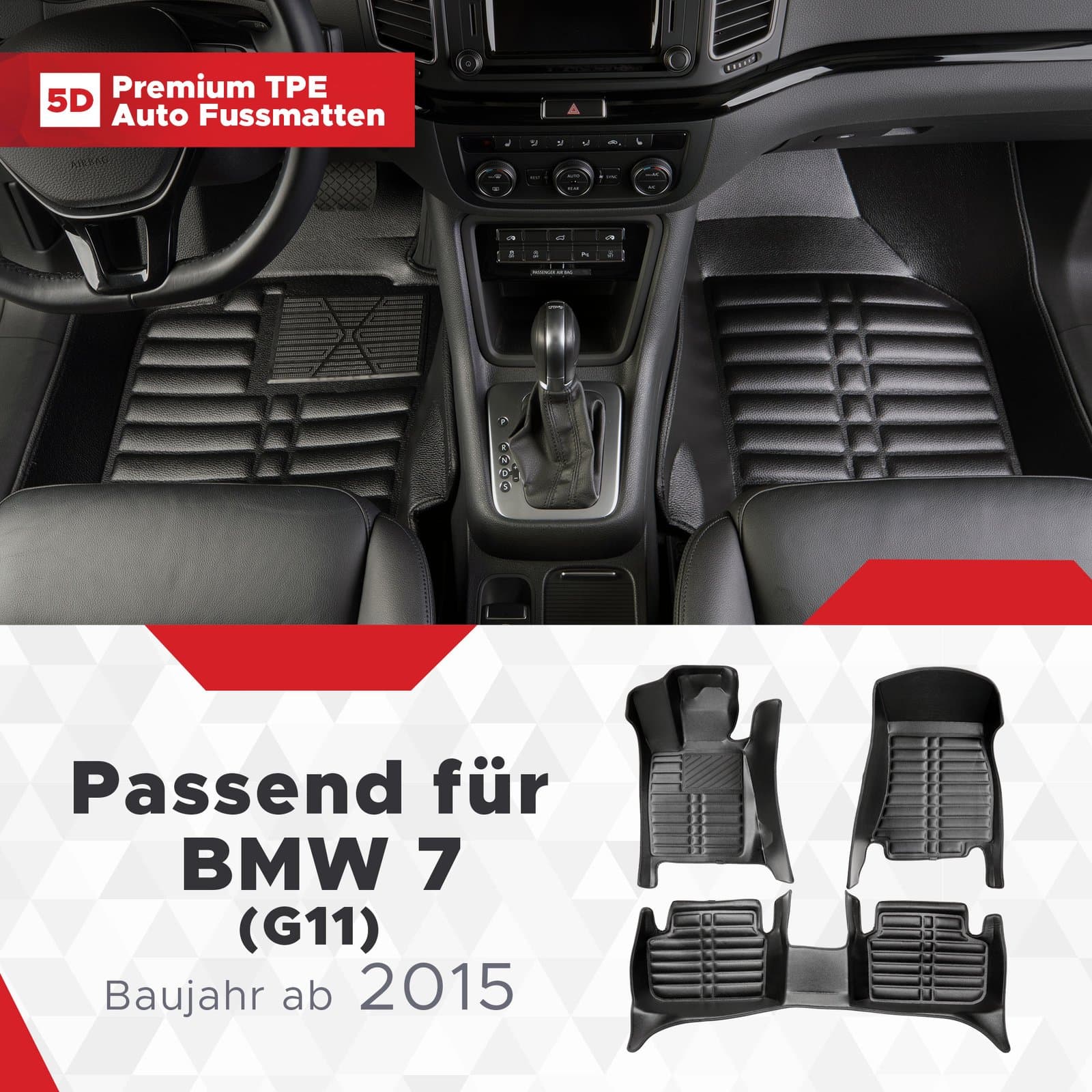 5D Premium Auto Fussmatten TPE Set passend für BMW 7 (G11) Baujahr 2015-2022