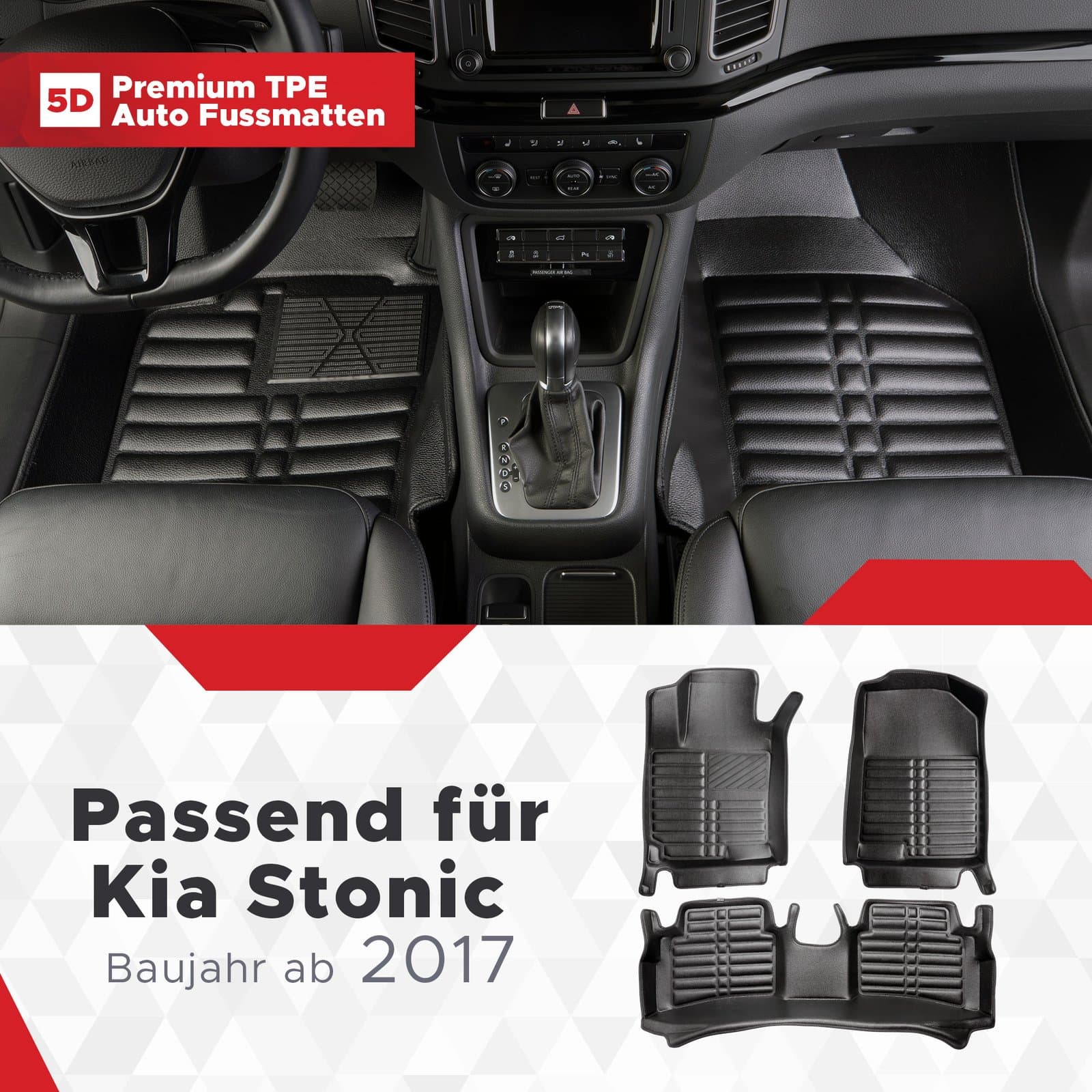 5D Premium Auto Fussmatten TPE Set passend für Kia Stonic Baujahr ab 2017