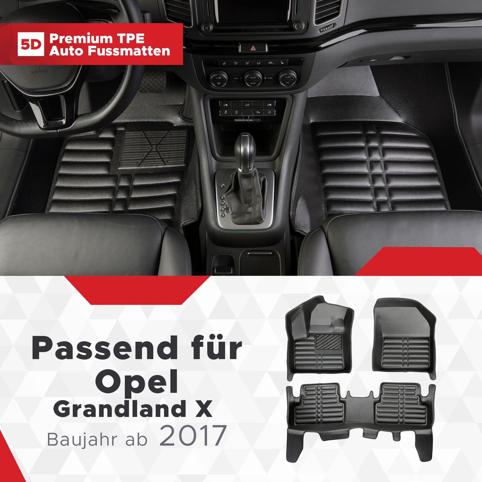 5D Premium Auto Fussmatten TPE Set passend für Opel Grandland X Baujahr ab 2017
