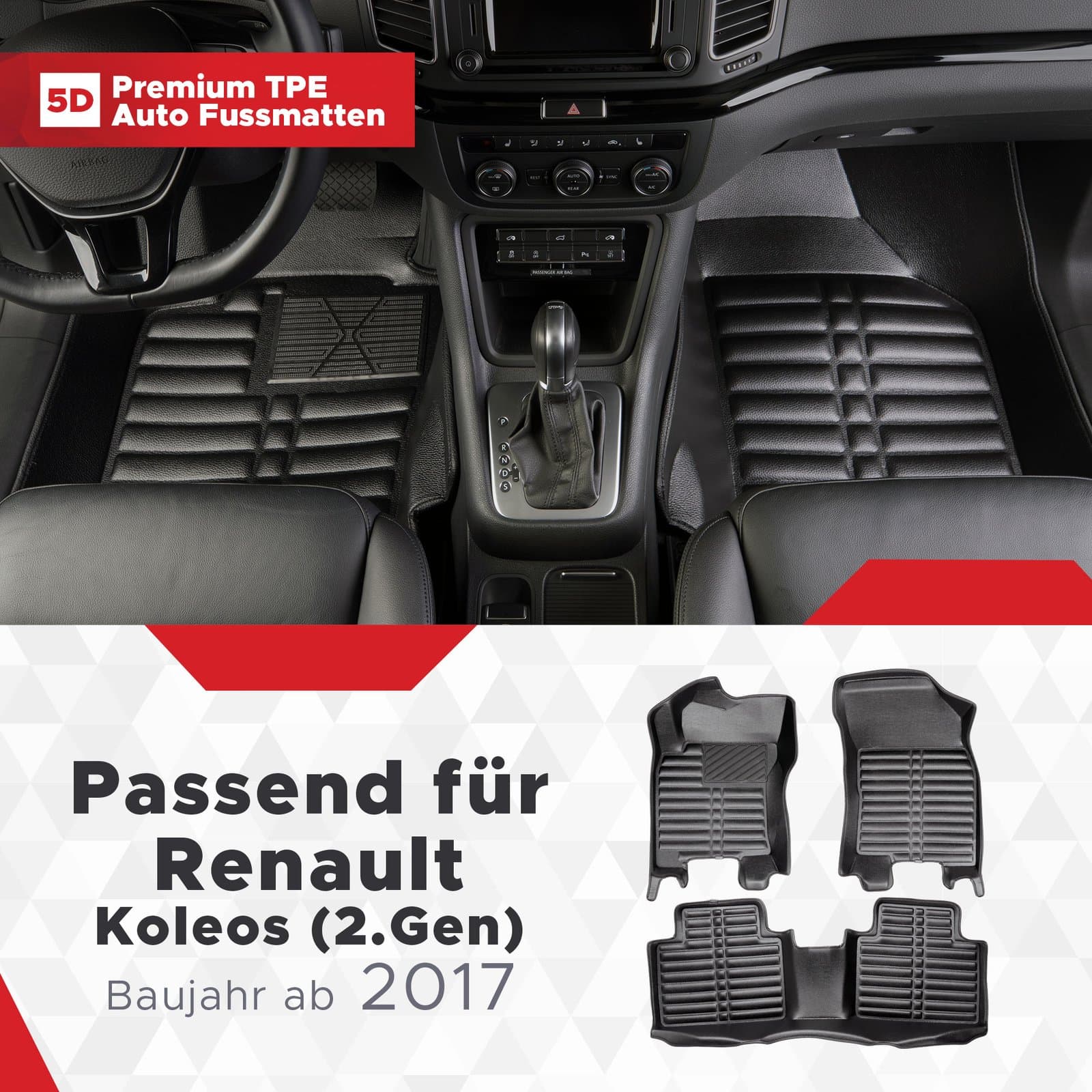 5D Premium Auto Fussmatten TPE Set passend für Renault Koleos (2.Gen) Baujahr ab 2017