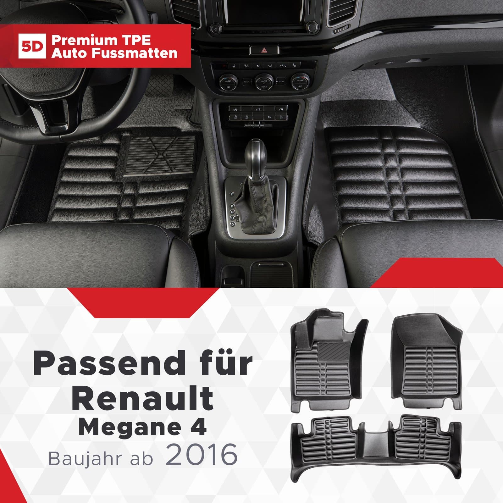 5D Premium Auto Fussmatten TPE Set passend für Renault Megane 4 Baujahr ab 2016