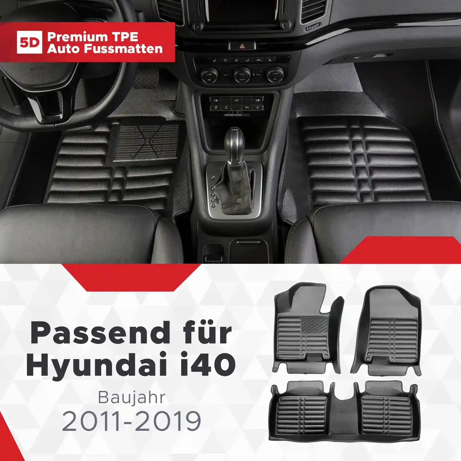 5D Premium Auto Fussmatten TPE Set passend für Hyundai i40 Baujahr 2011-2019