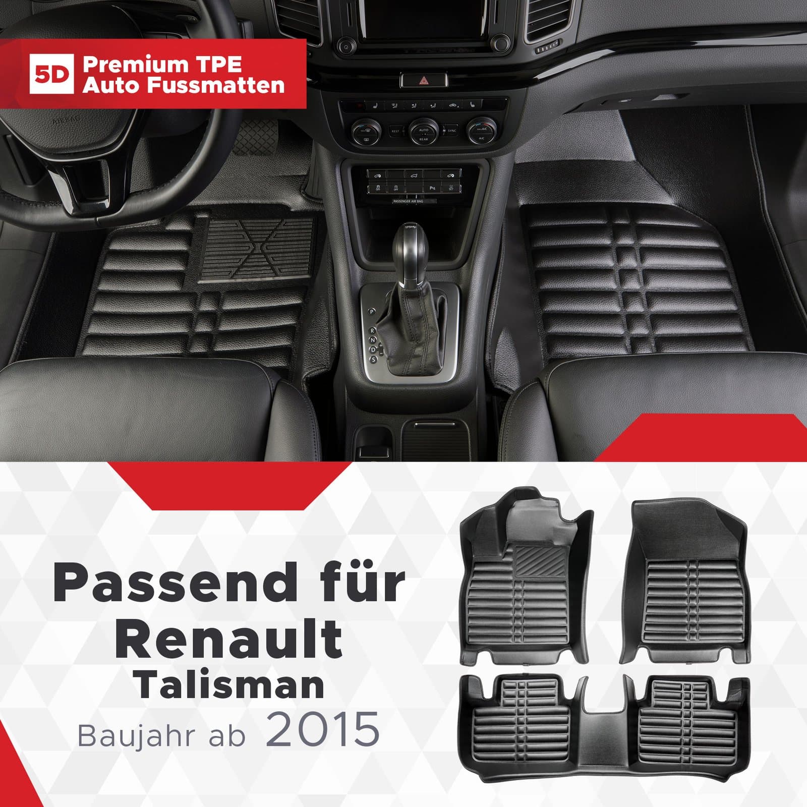 5D Premium Auto Fussmatten TPE Set passend für Renault Talisman Baujahr ab 2015